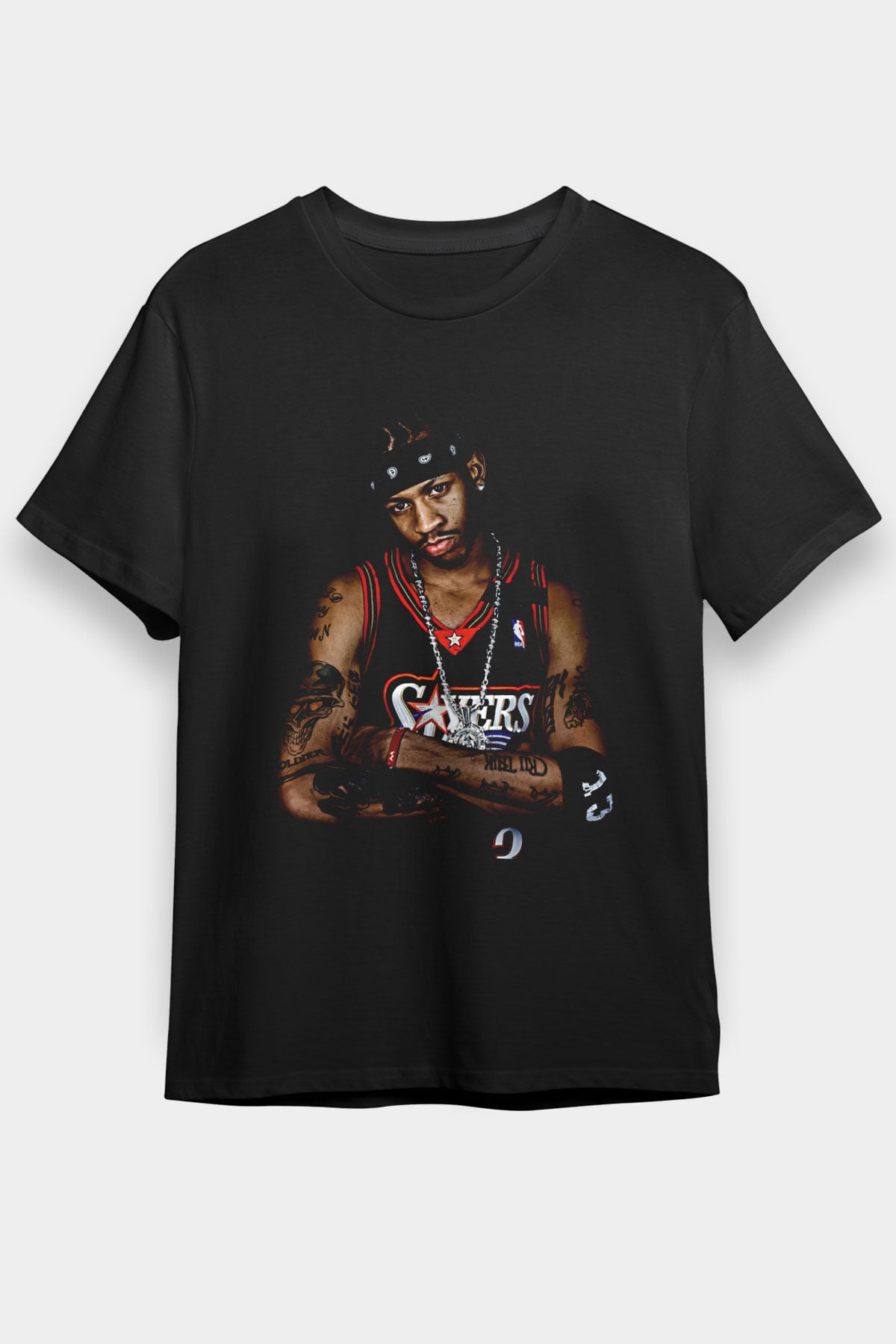 Allen Iverson Baskılı Unisex Siyah Tişört - Tshirt