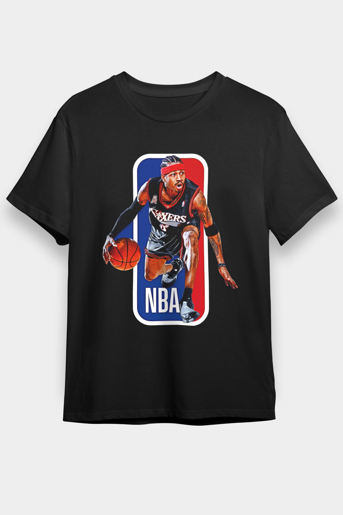 Allen Iverson Baskılı Unisex Siyah Tişört - Tshirt