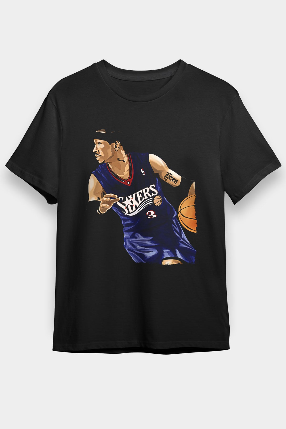 Allen Iverson Baskılı Unisex Siyah Tişört - Tshirt