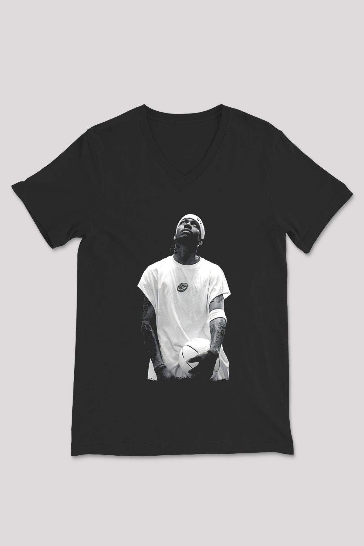 Allen Iverson Baskılı Unisex Siyah V Yaka Tişört - Tshirt