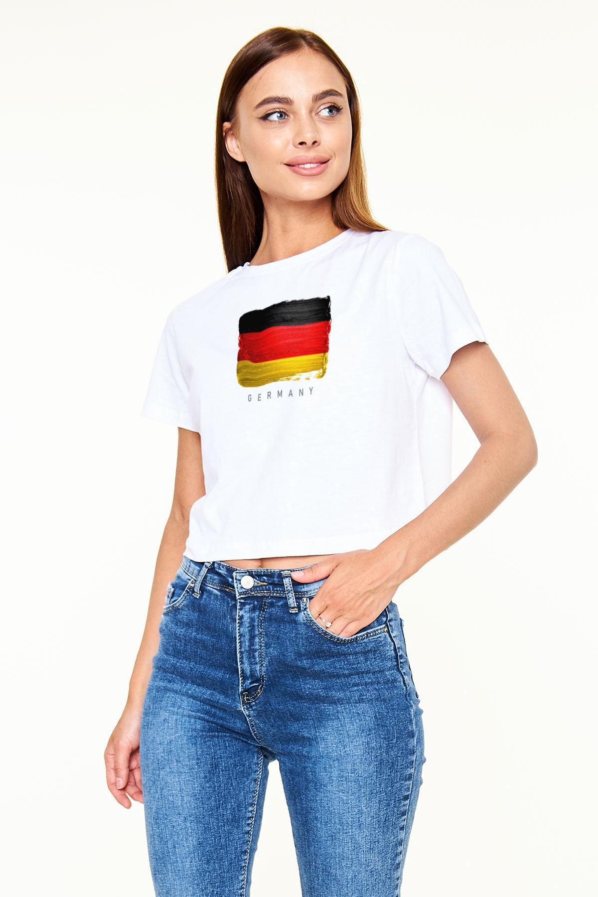 Almanya Beyaz  Crop Top Tişört