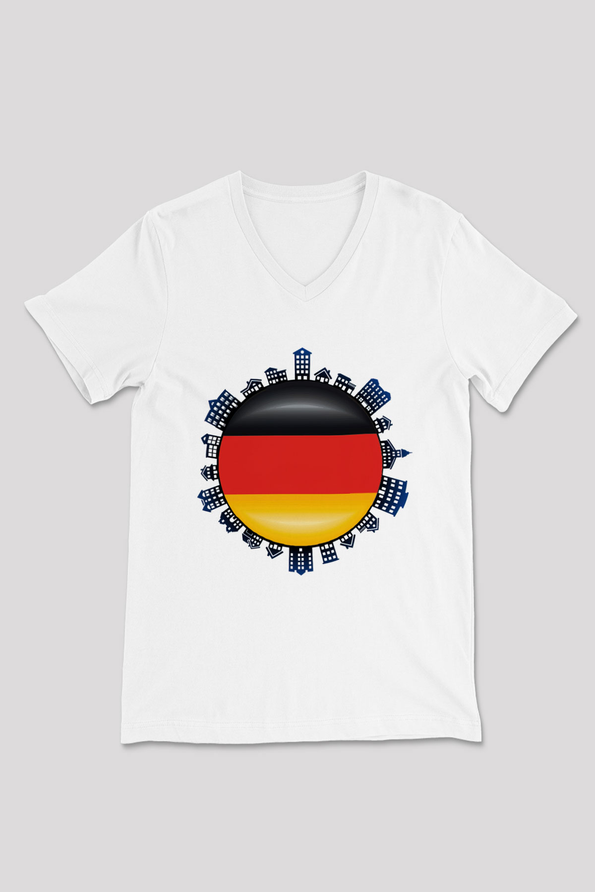 Almanya Beyaz Unisex V Yaka Tişört T-Shirt