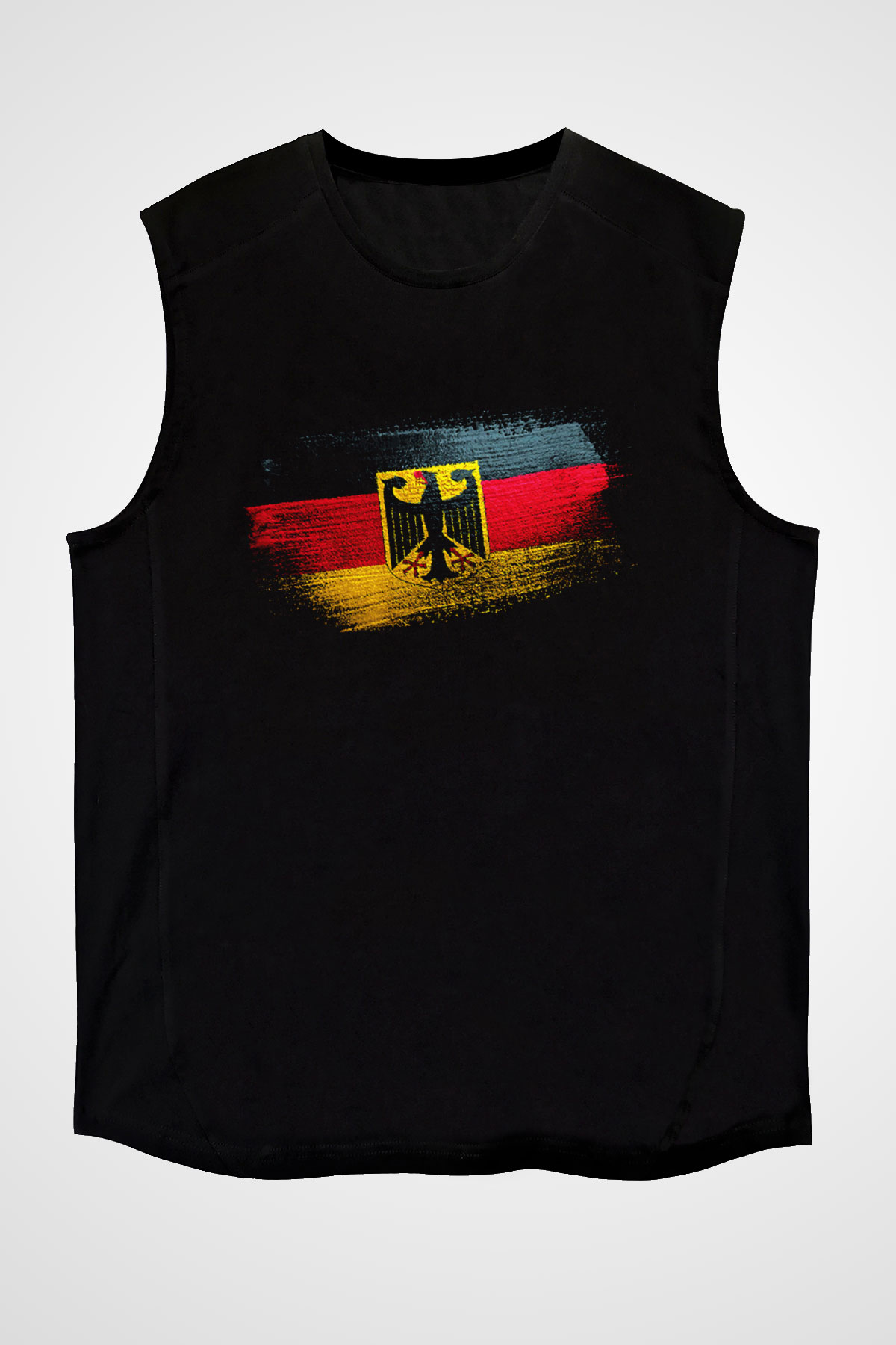 Almanya - Germany Bayrağı Baskılı Unisex Siyah Kolsuz Tişört