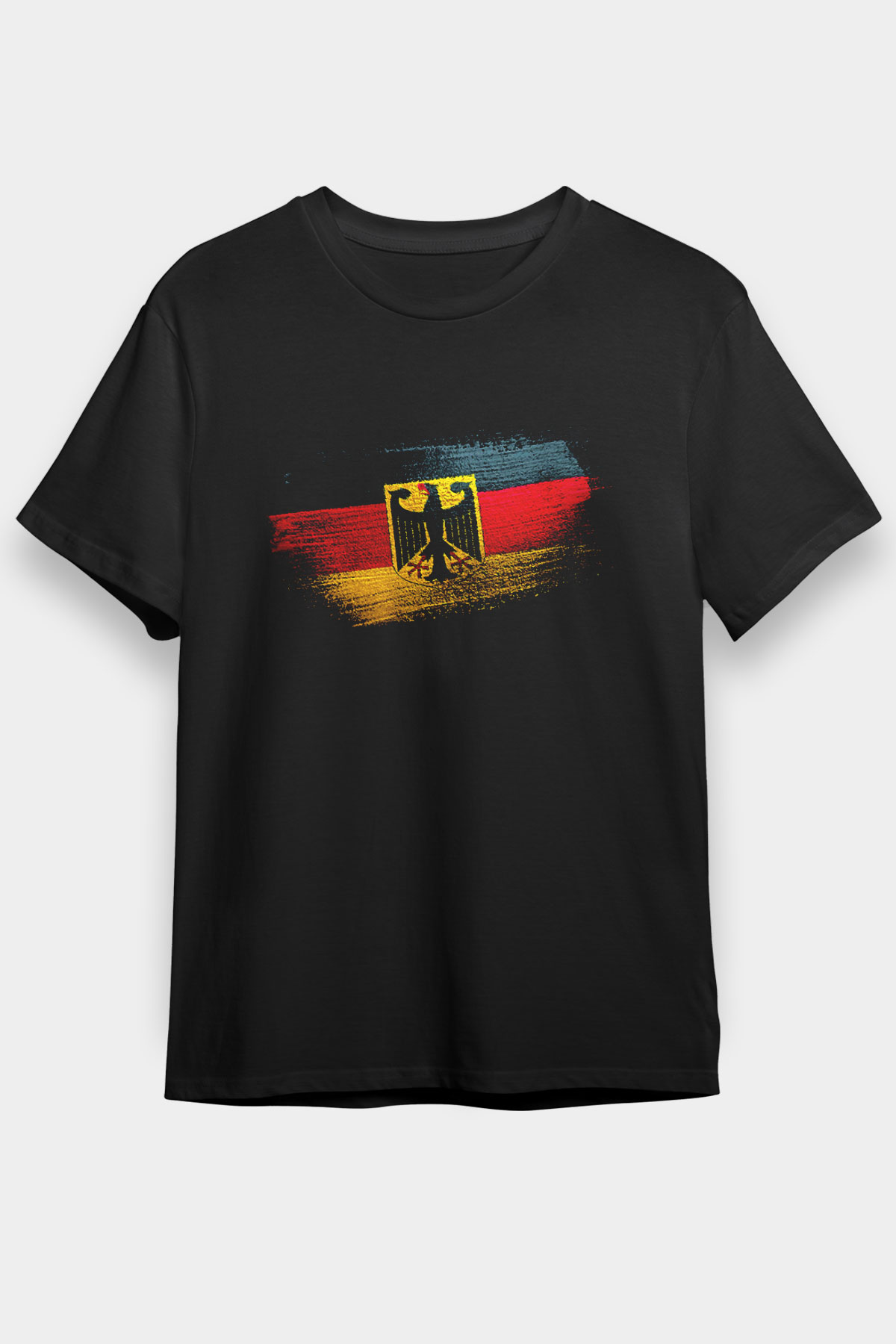 Almanya - Germany Bayrağı Baskılı Unisex Siyah Tişört