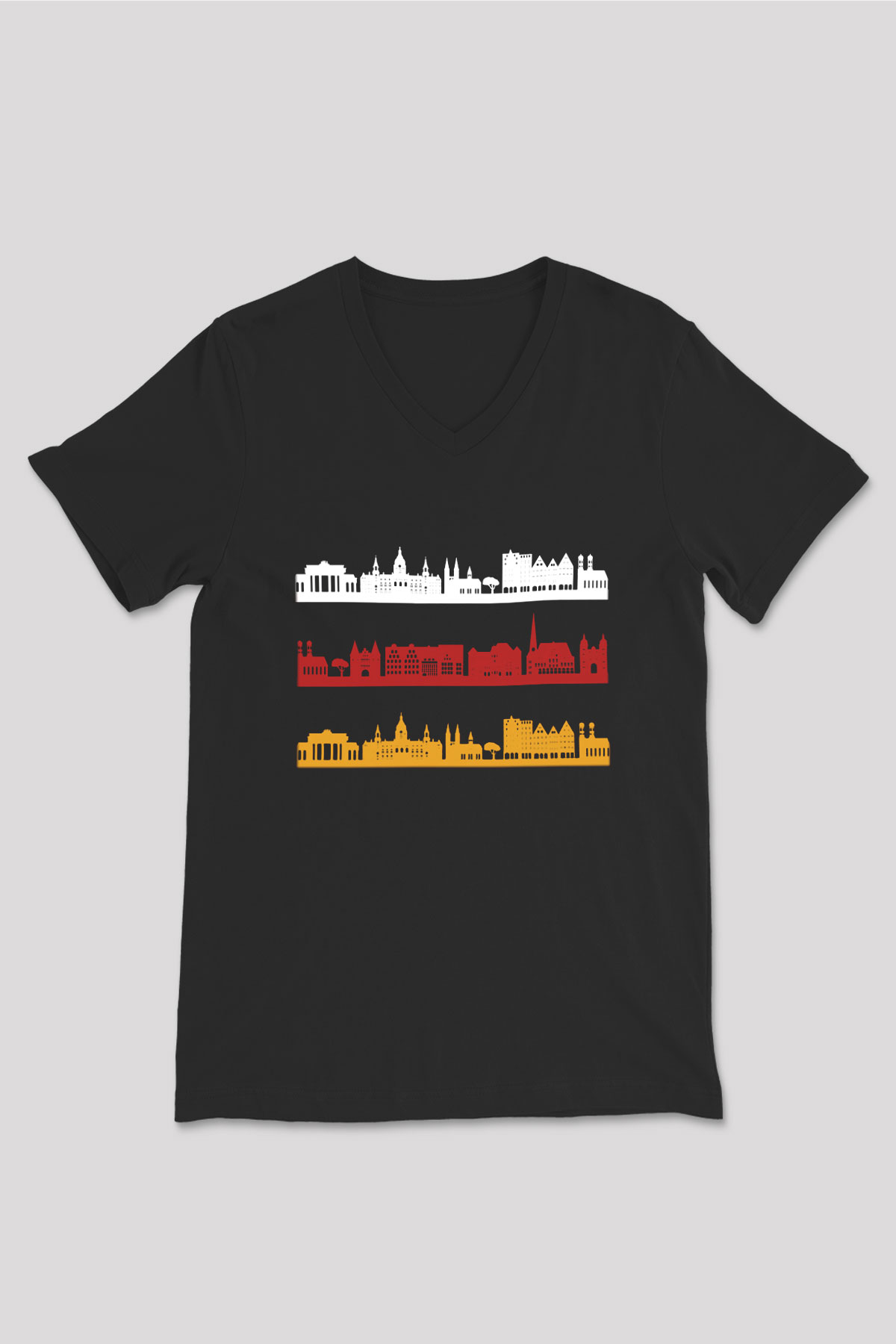 Almanya Siyah Unisex V Yaka Tişört T-Shirt