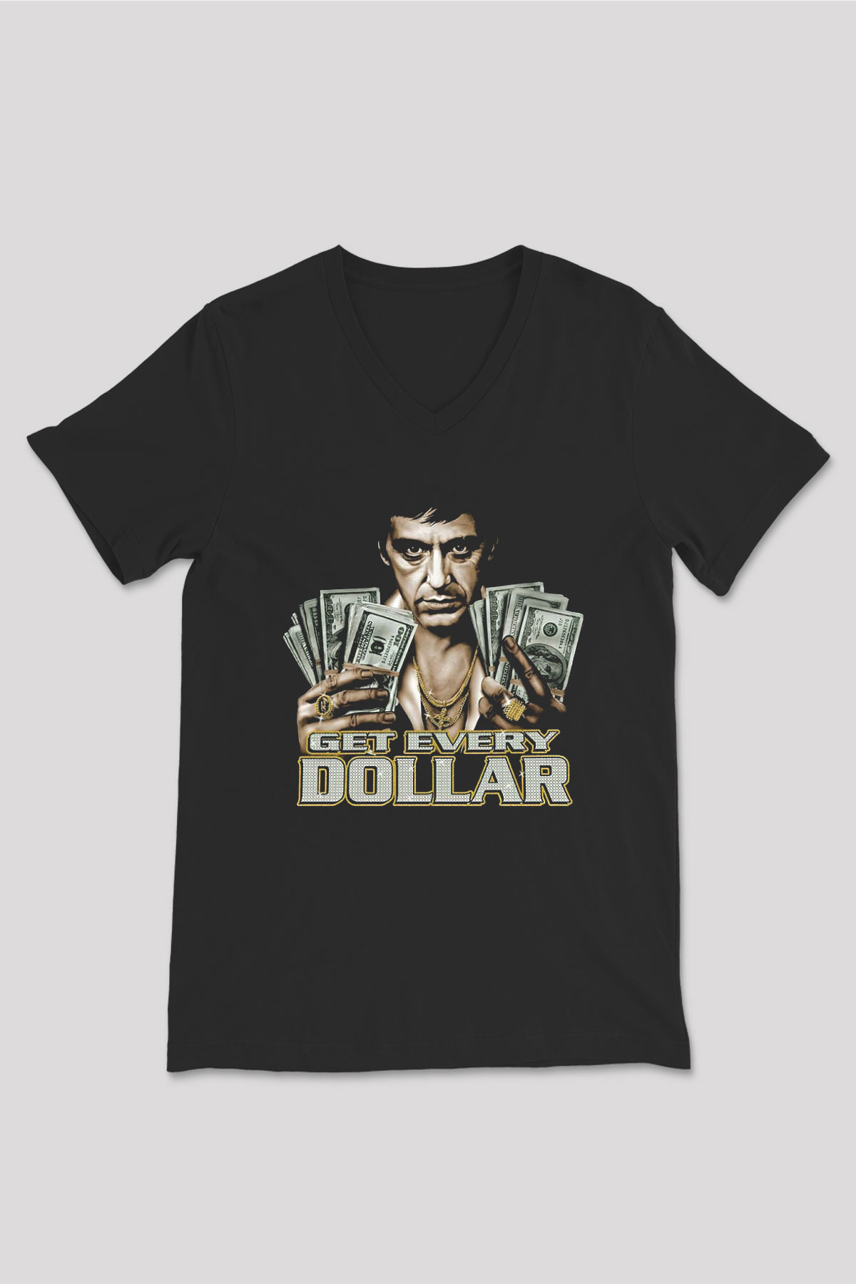 Alpacino Get Every Dollar Siyah Unisex V Yaka Tişört T-Shirt