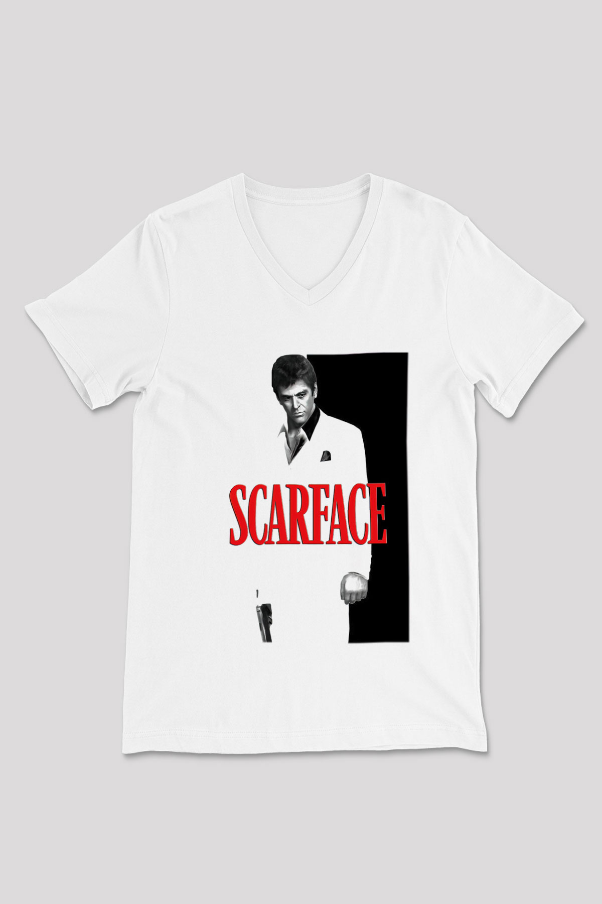 Alpacino Scarface Beyaz Unisex V Yaka Tişört T-Shirt