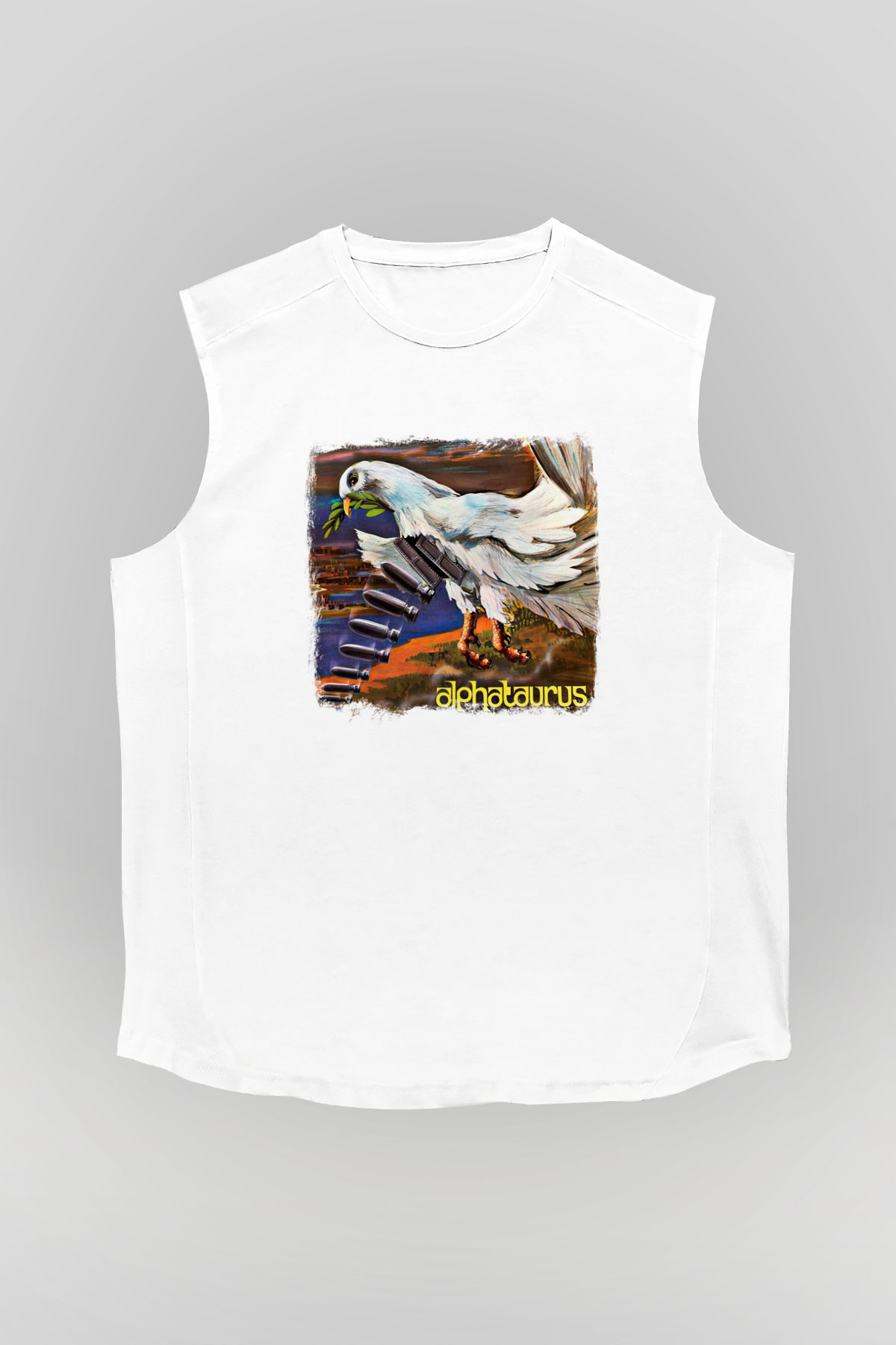 Alphataurus Baskılı Unisex Beyaz Kolsuz Tişört