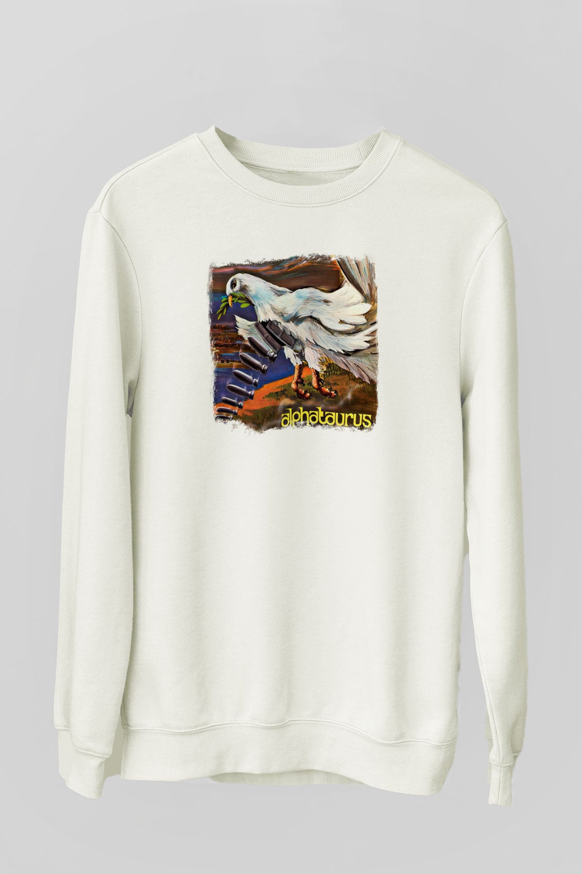 Alphataurus Baskılı Unisex Beyaz Sweatshirt