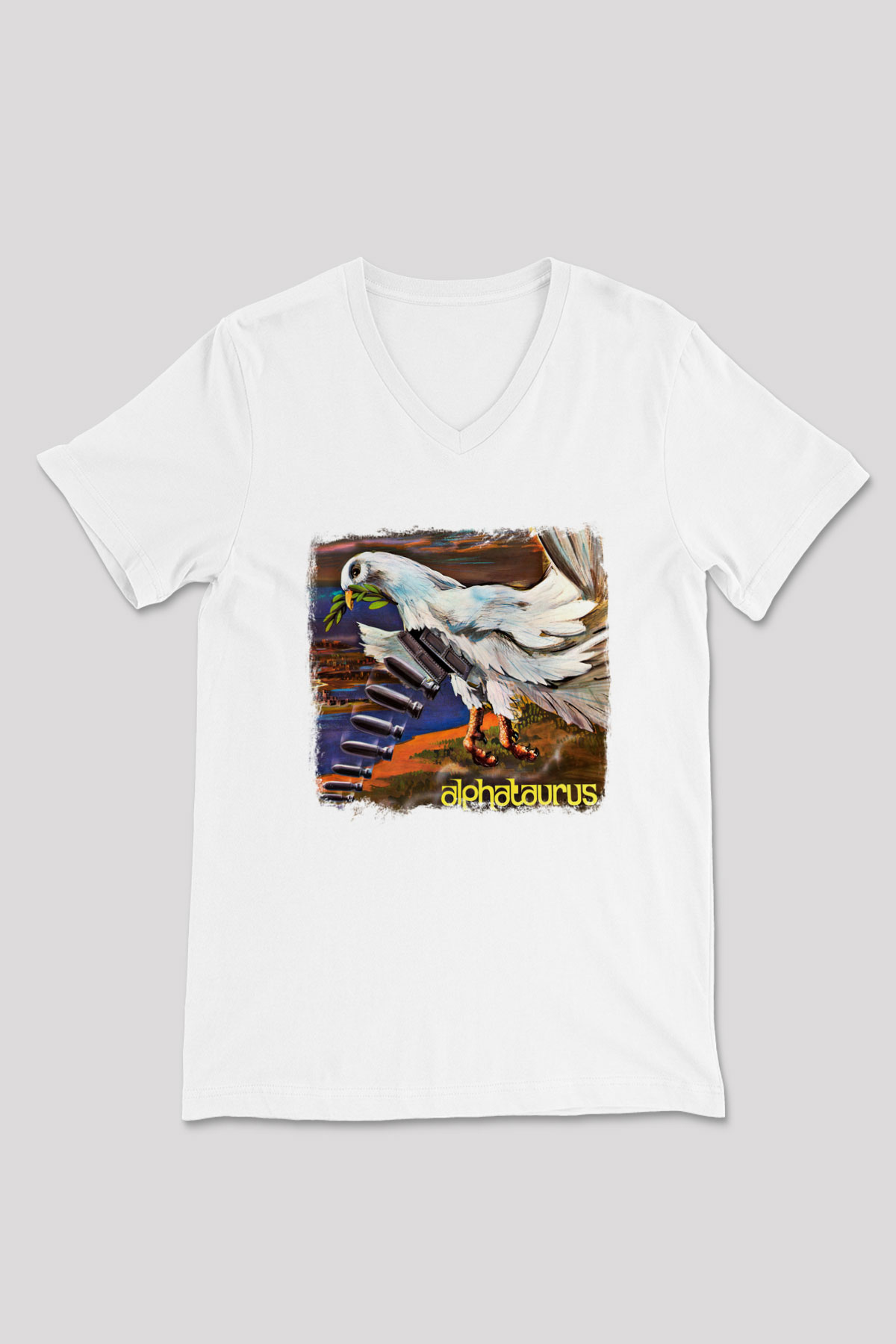 Alphataurus Baskılı Unisex Beyaz V Yaka Tişört