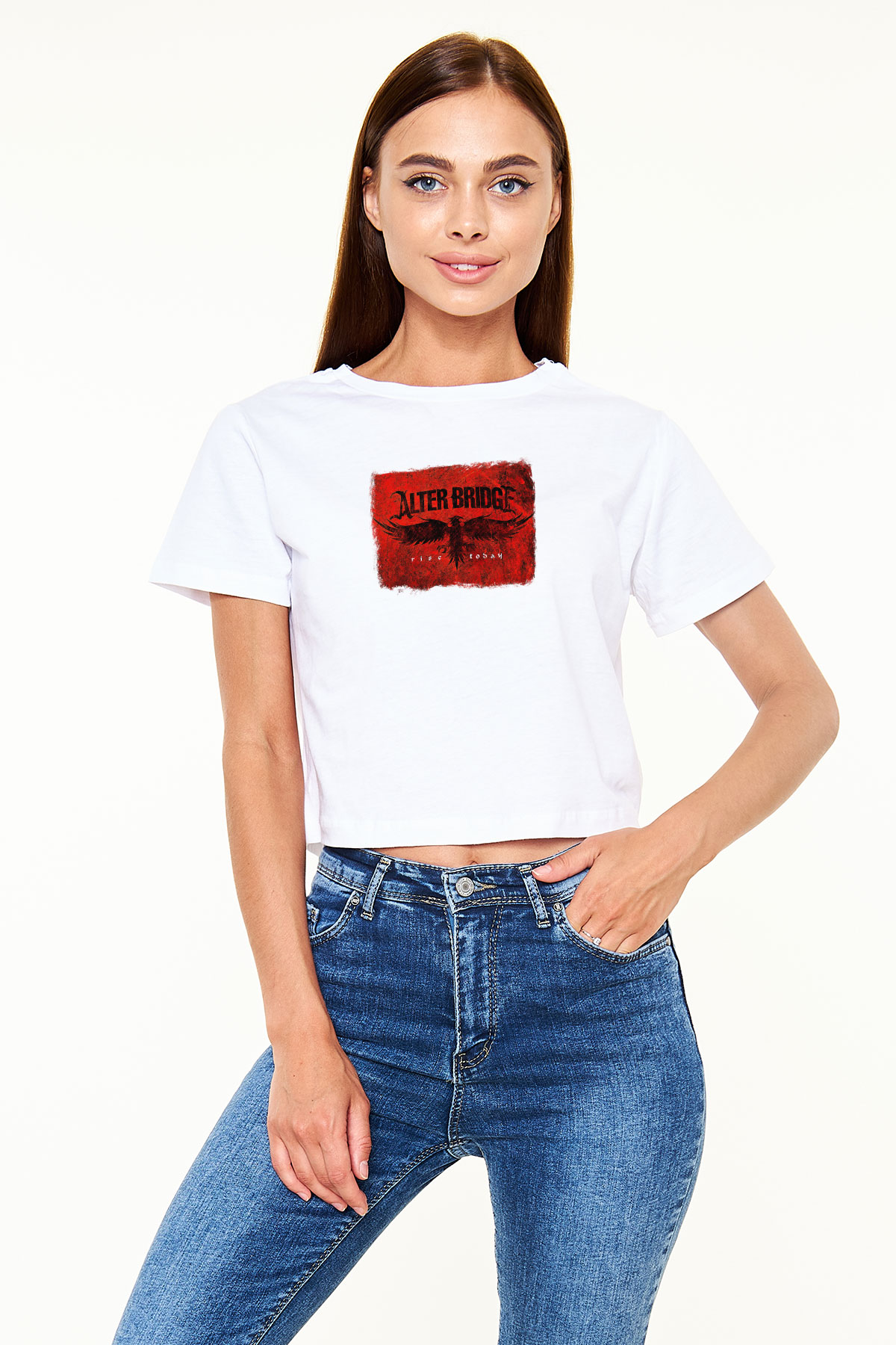 Alter Bridge Baskılı Unisex Beyaz Crop Top Tişört