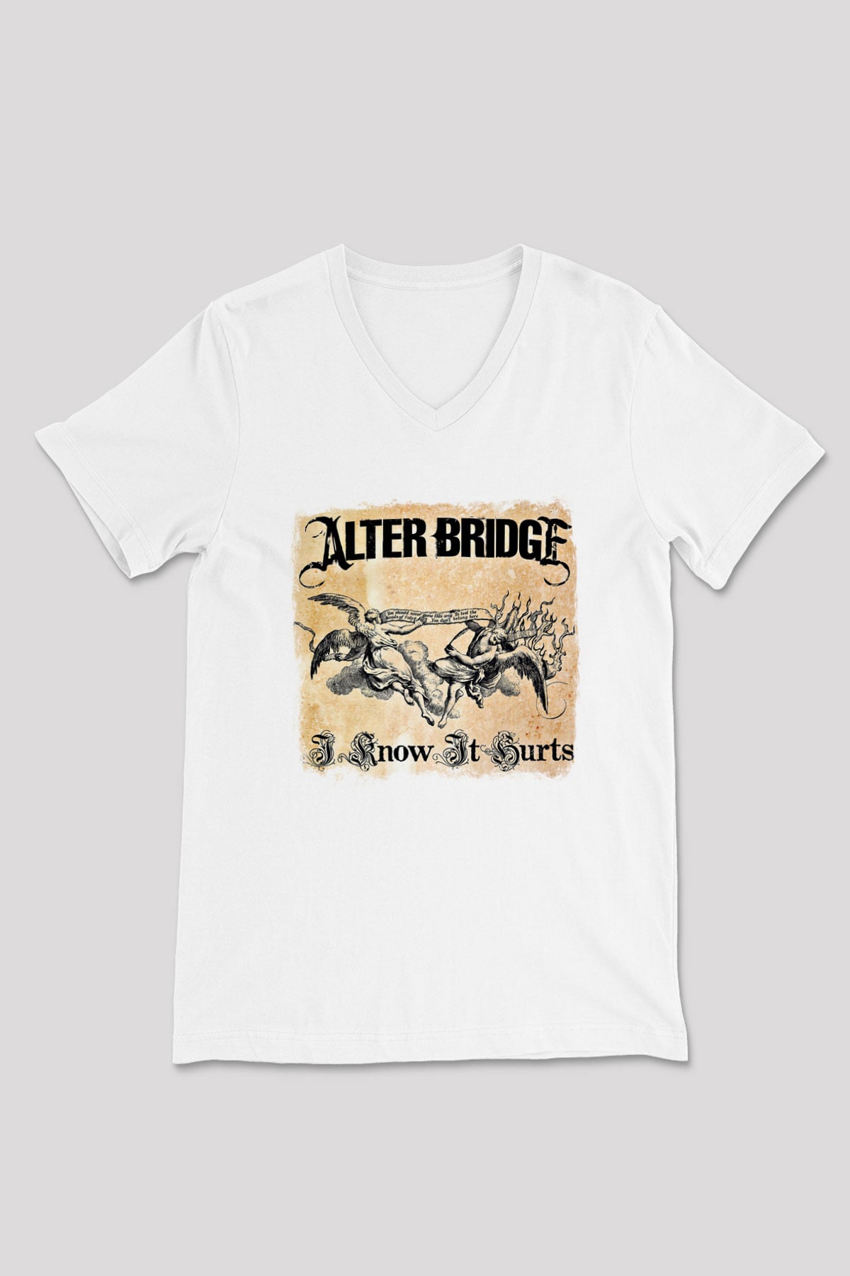 Alter Bridge Baskılı Unisex Beyaz V Yaka Tişört