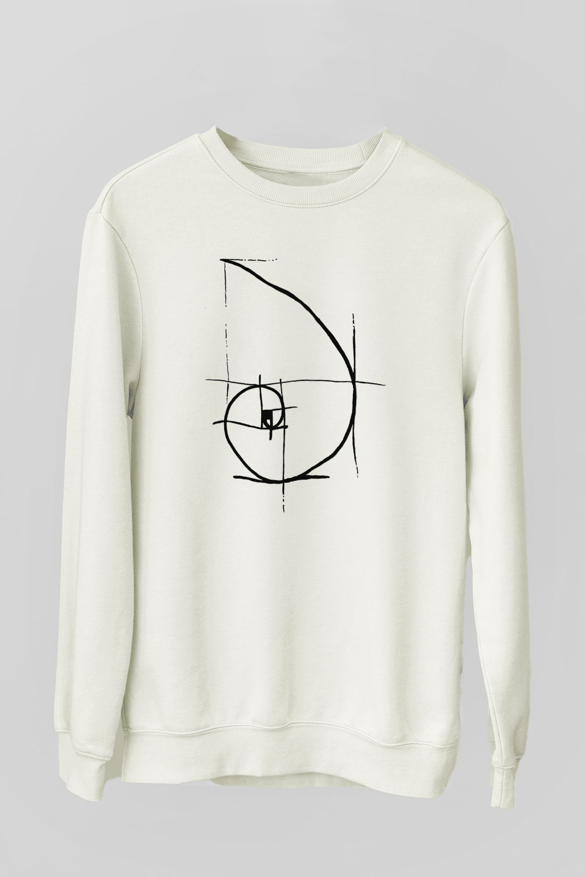 Altın Oran Fibonacci Spirali Baskılı Unisex Beyaz Sweatshirt