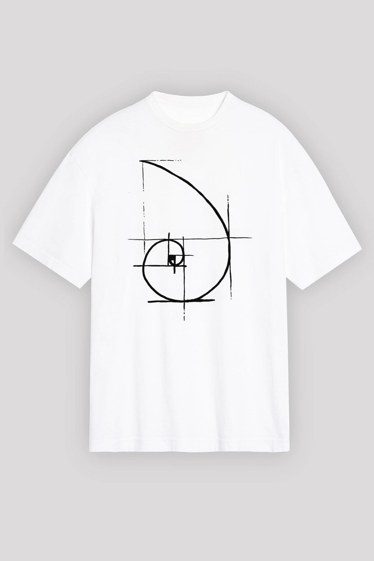 Altın Oran Fibonacci Spirali Baskılı Unisex Beyaz Oversize Tişört