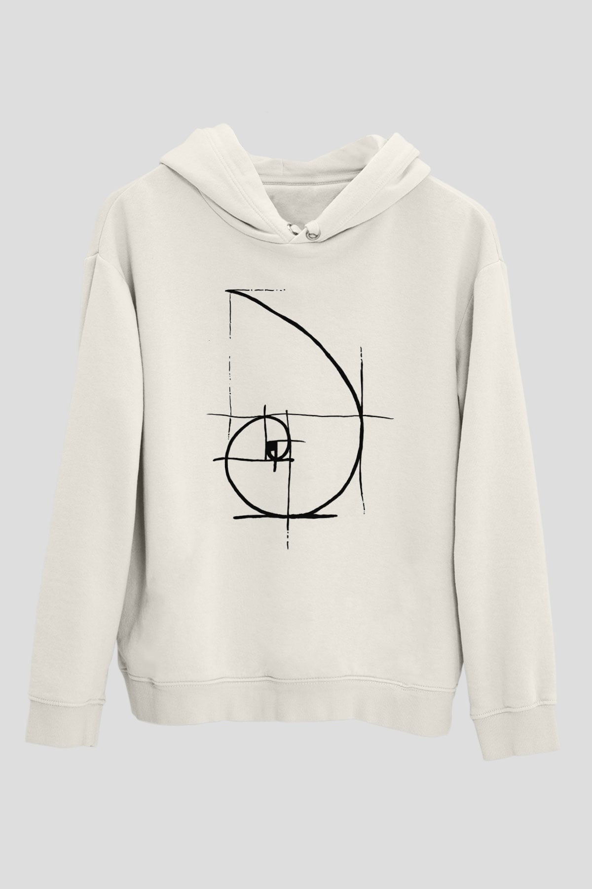 Altın Oran Fibonacci Spirali Baskılı Unisex Beyaz Hoodie