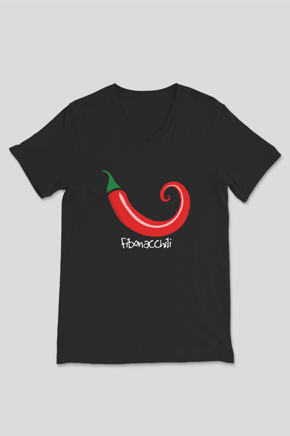 Altın Oran Kırmızı Bbiber Baskılı Unisex V Yaka Siyah Tİşört - Tshirt