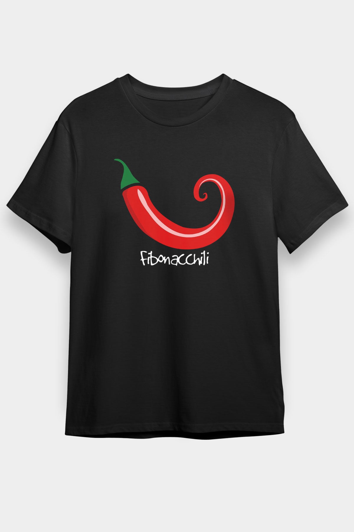 Altın Oran Kırmızı Bbiber Baskılı Unisex Siyah Tişört - Tshirt