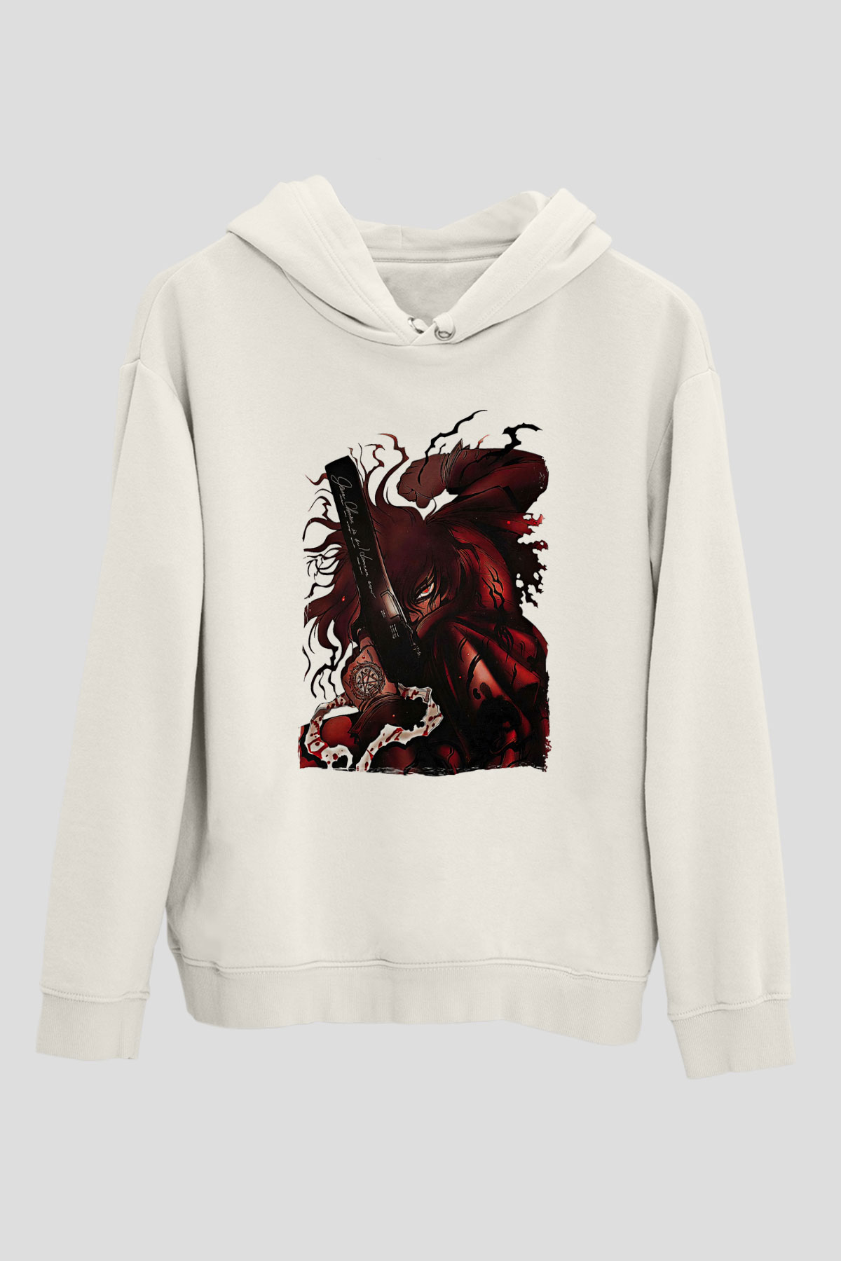 Alucard Baskılı Beyaz Unisex Hoodie