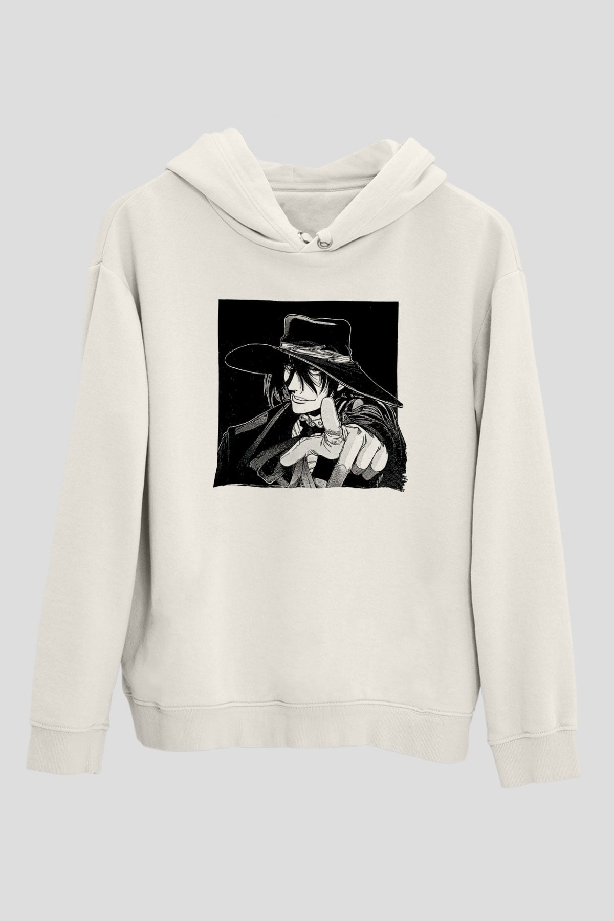 Alucard Baskılı Beyaz Unisex Hoodie