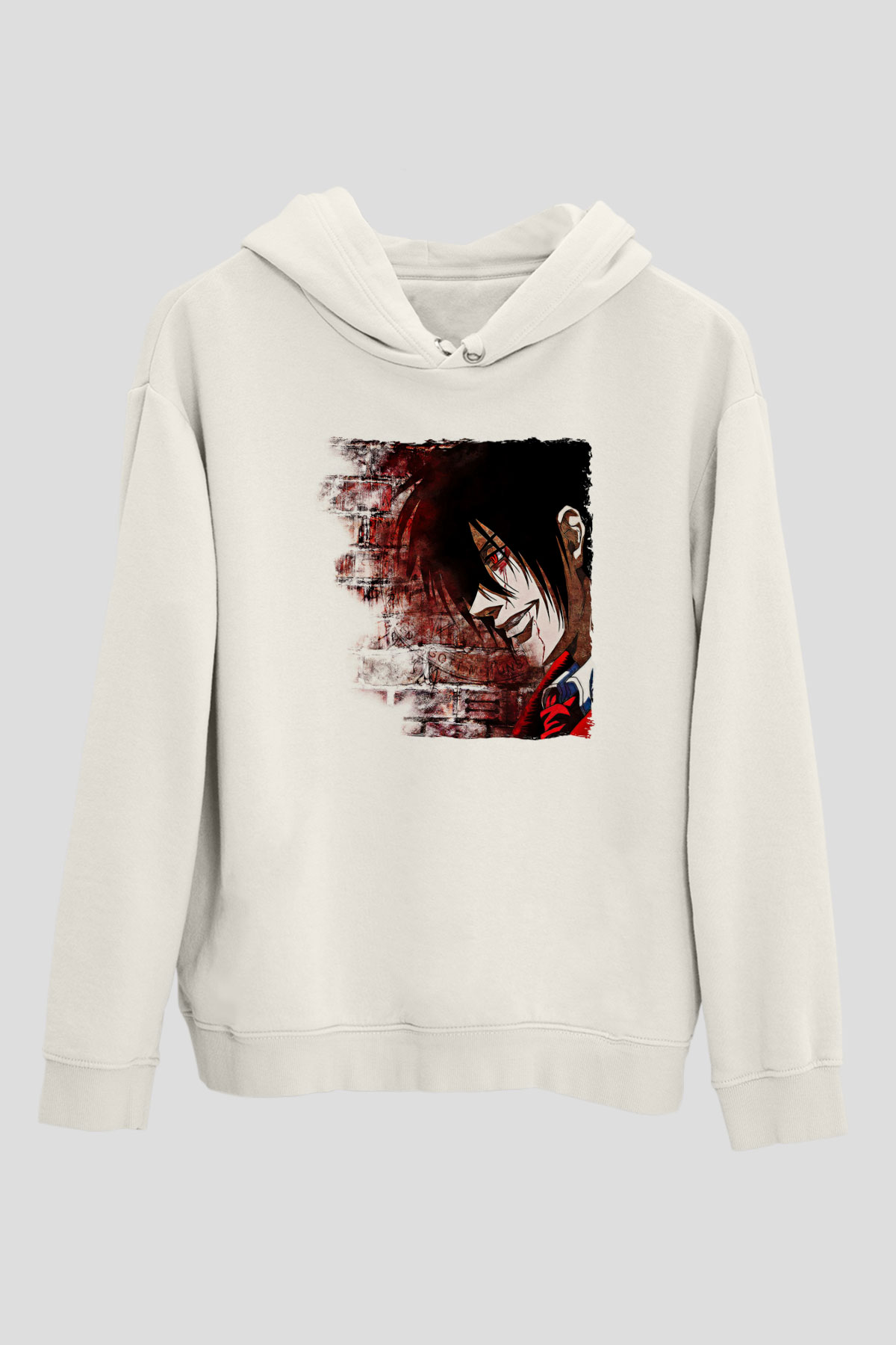 Alucard Baskılı Beyaz Unisex Hoodie
