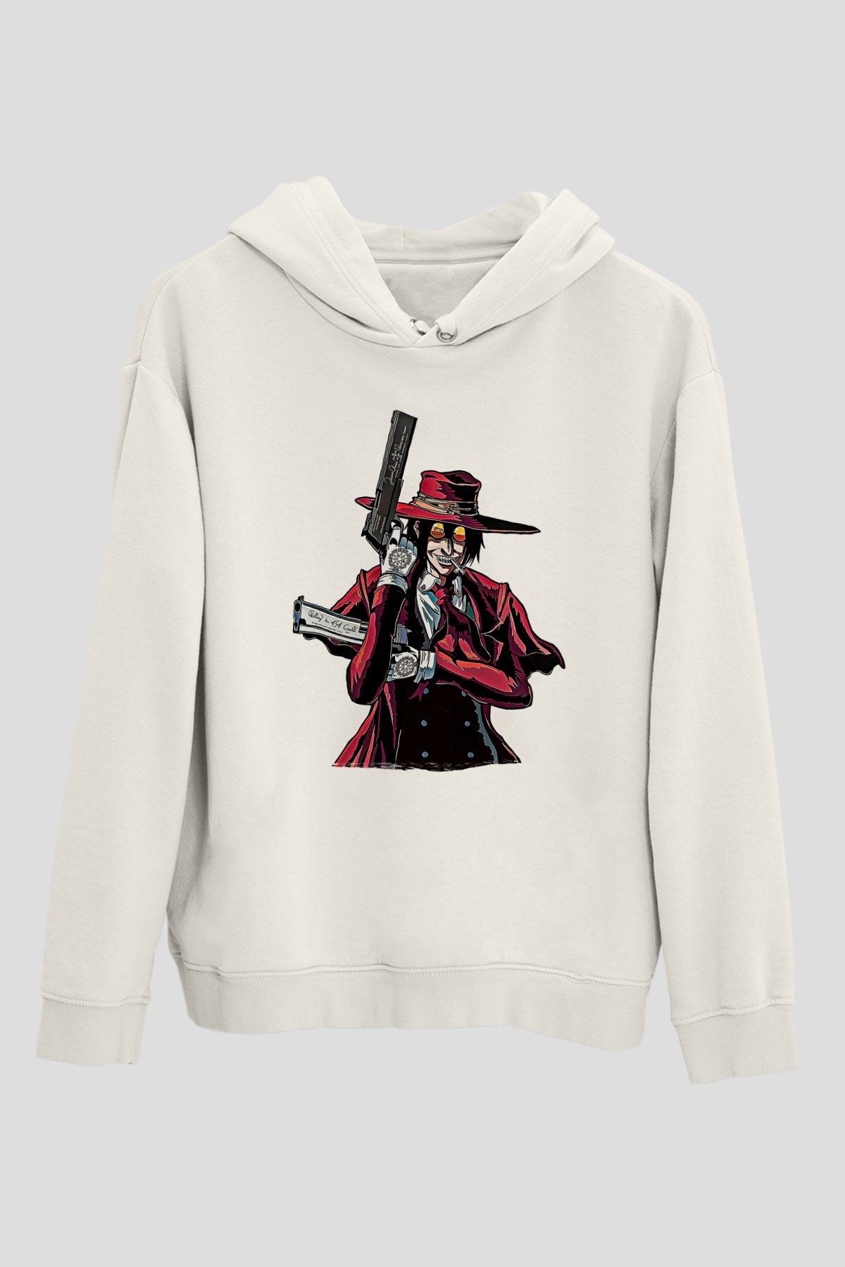 Alucard Baskılı Beyaz Unisex Hoodie