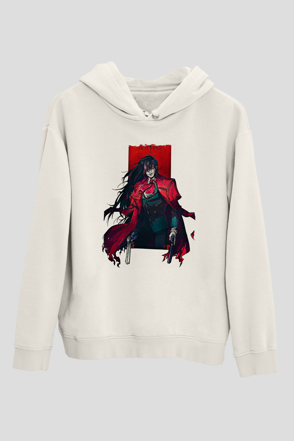 Alucard Baskılı Beyaz Unisex Hoodie