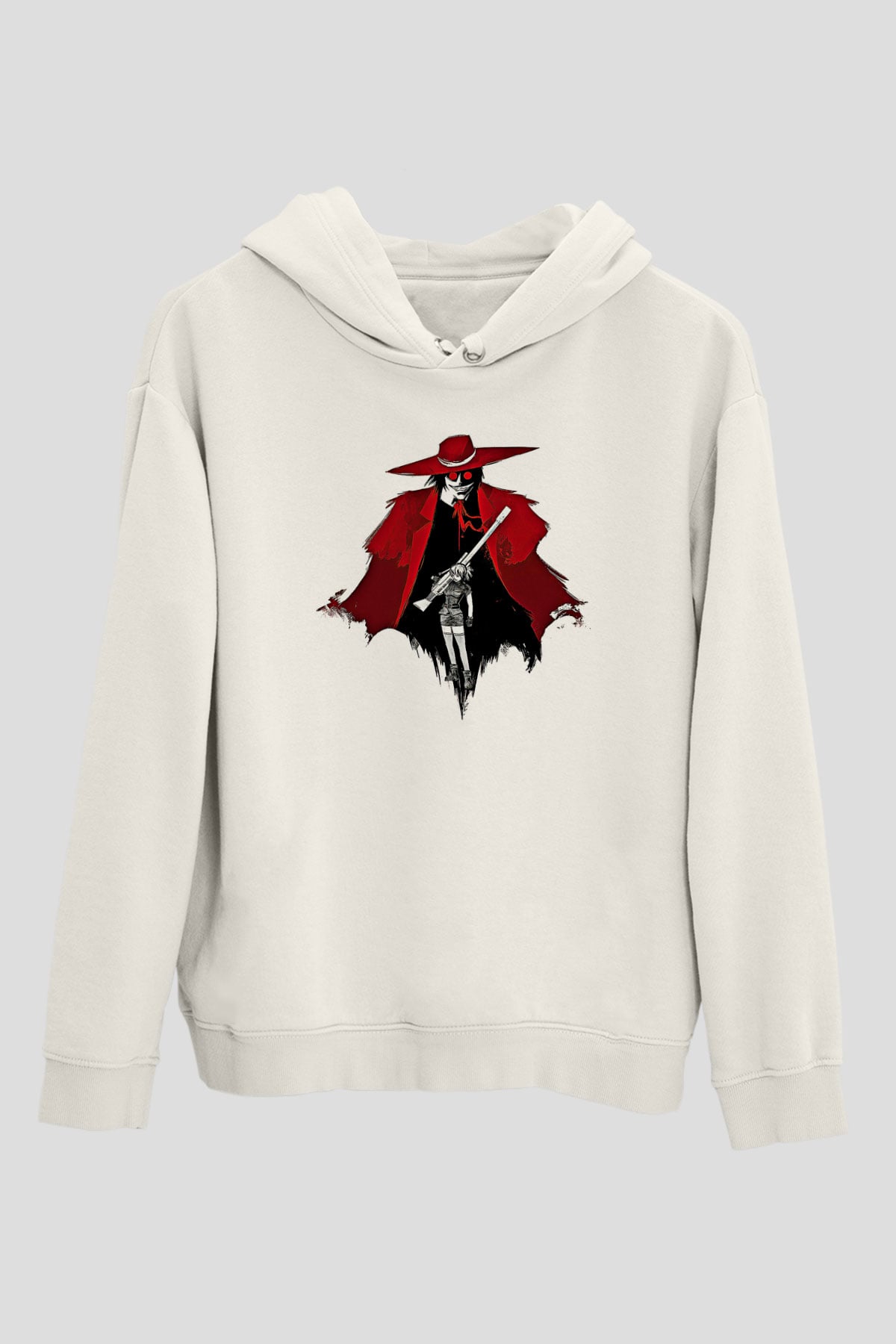Alucard Baskılı Beyaz Unisex Hoodie