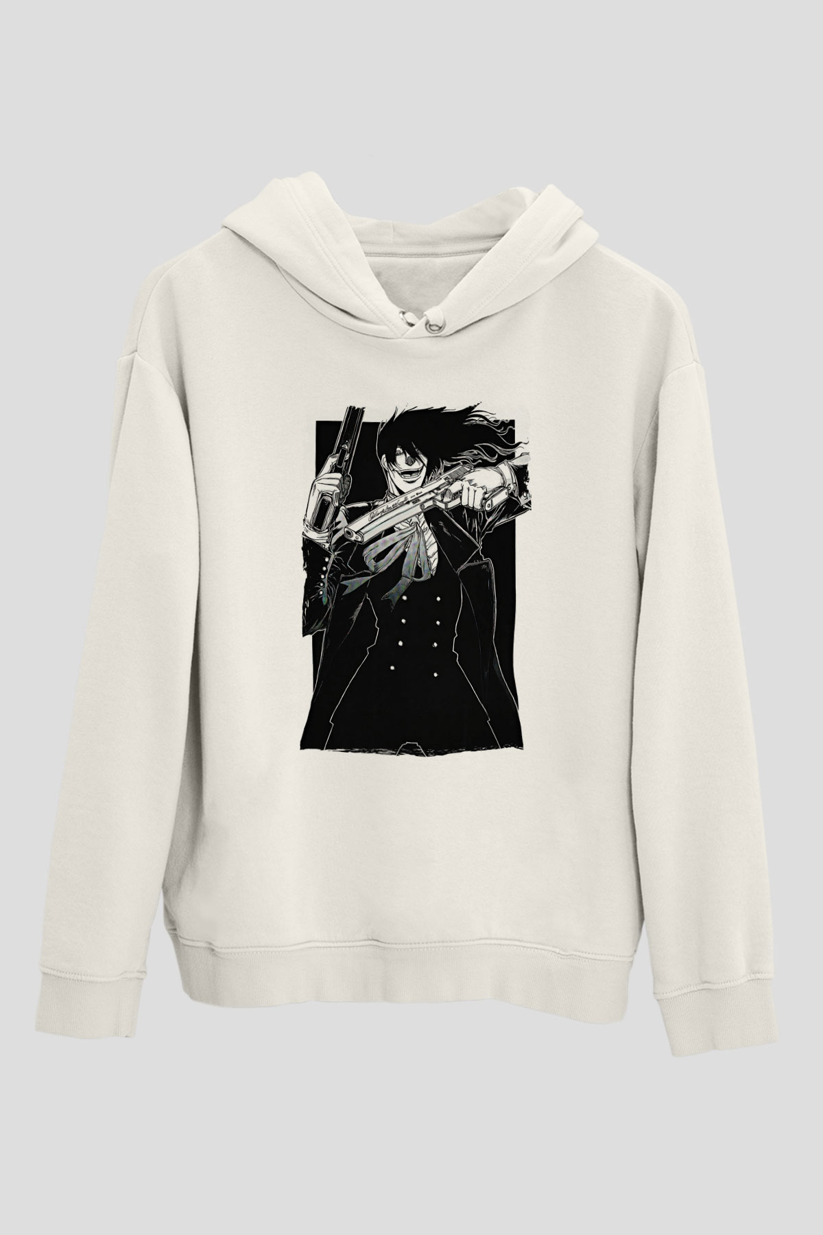 Alucard Baskılı Beyaz Unisex Hoodie