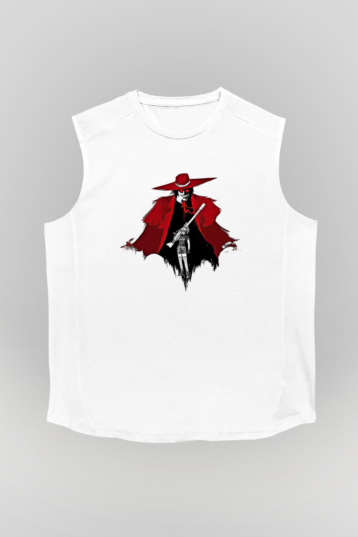 Alucard Baskılı Beyaz Unisex Kolsuz Tişört - Tshirt