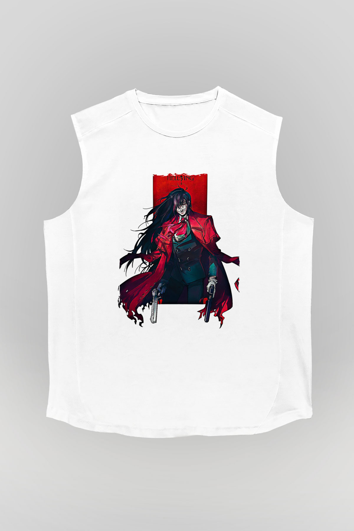 Alucard Baskılı Beyaz Unisex Kolsuz Tişört - Tshirt