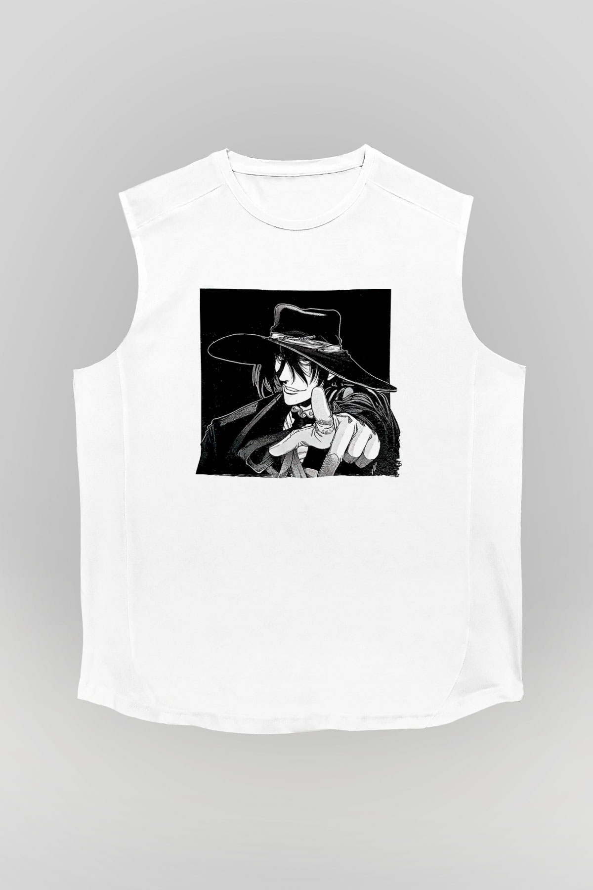 Alucard Baskılı Beyaz Unisex Kolsuz Tişört - Tshirt