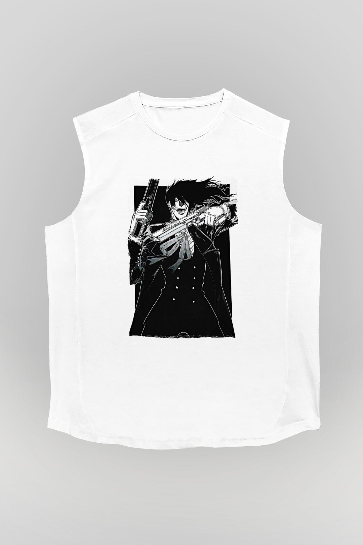 Alucard Baskılı Beyaz Unisex Kolsuz Tişört - Tshirt