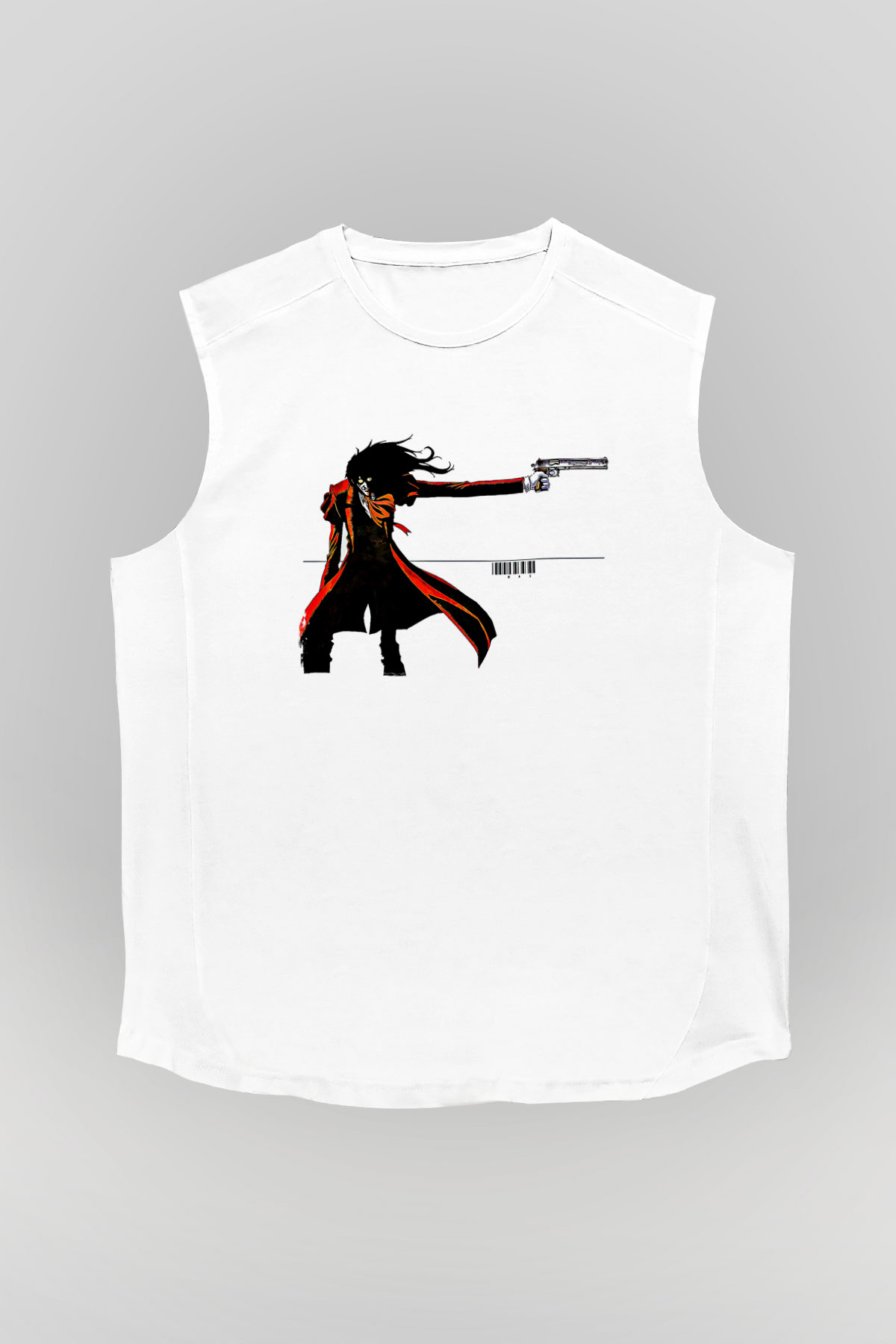 Alucard Baskılı Beyaz Unisex Kolsuz Tişört - Tshirt