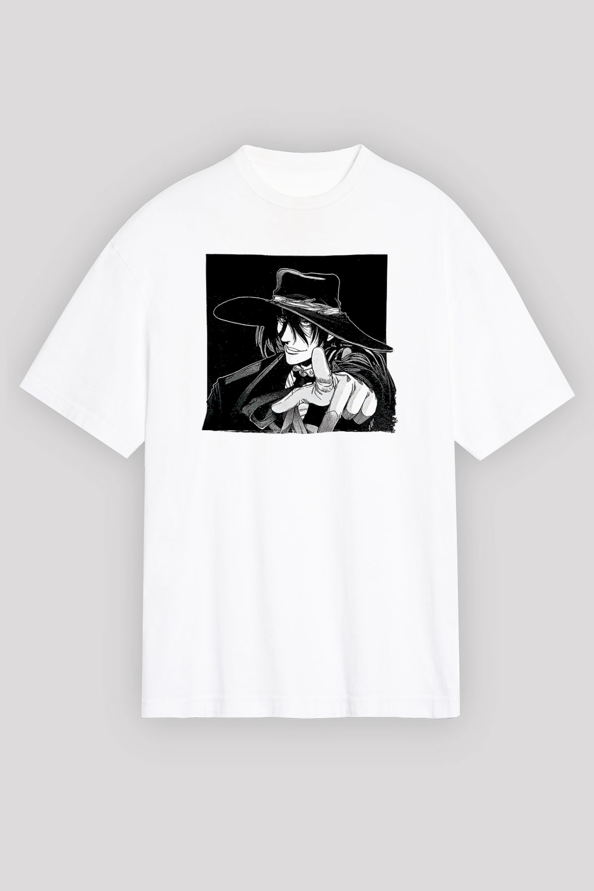 Alucard Baskılı Beyaz Unisex Oversize Tişört - Tshirt