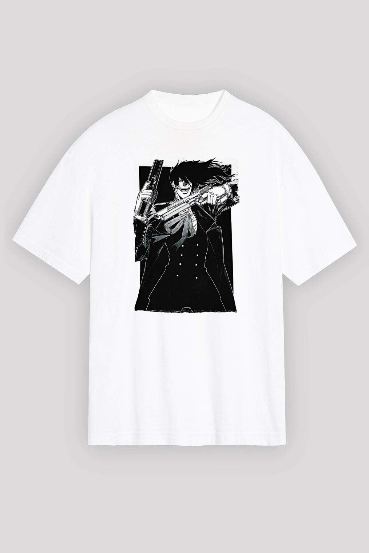 Alucard Baskılı Beyaz Unisex Oversize Tişört - Tshirt