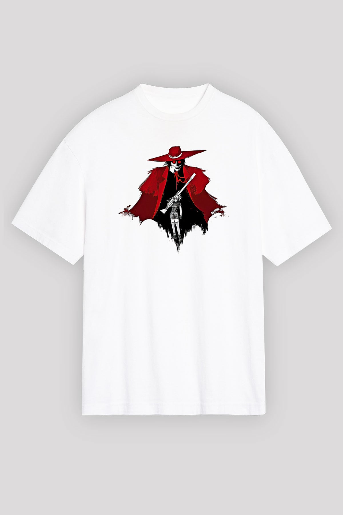 Alucard Baskılı Beyaz Unisex Oversize Tişört - Tshirt
