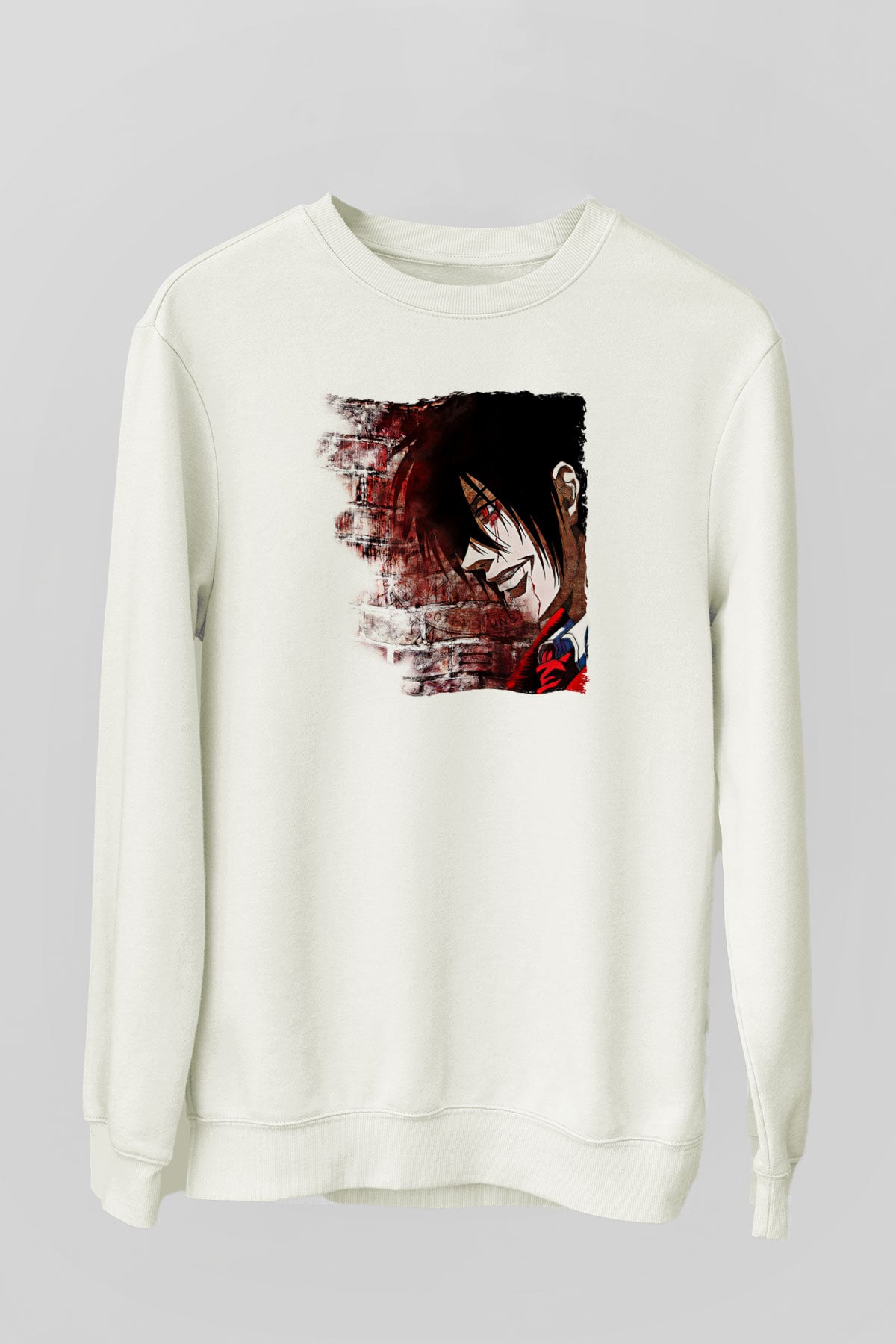 Alucard Baskılı Beyaz Unisex Sweatshirt