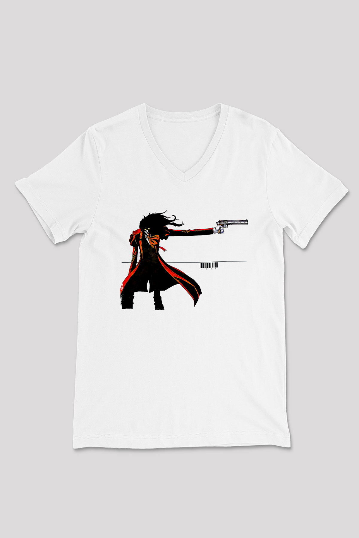 Alucard Baskılı Beyaz Unisex V Yaka Tişört - Tshirt