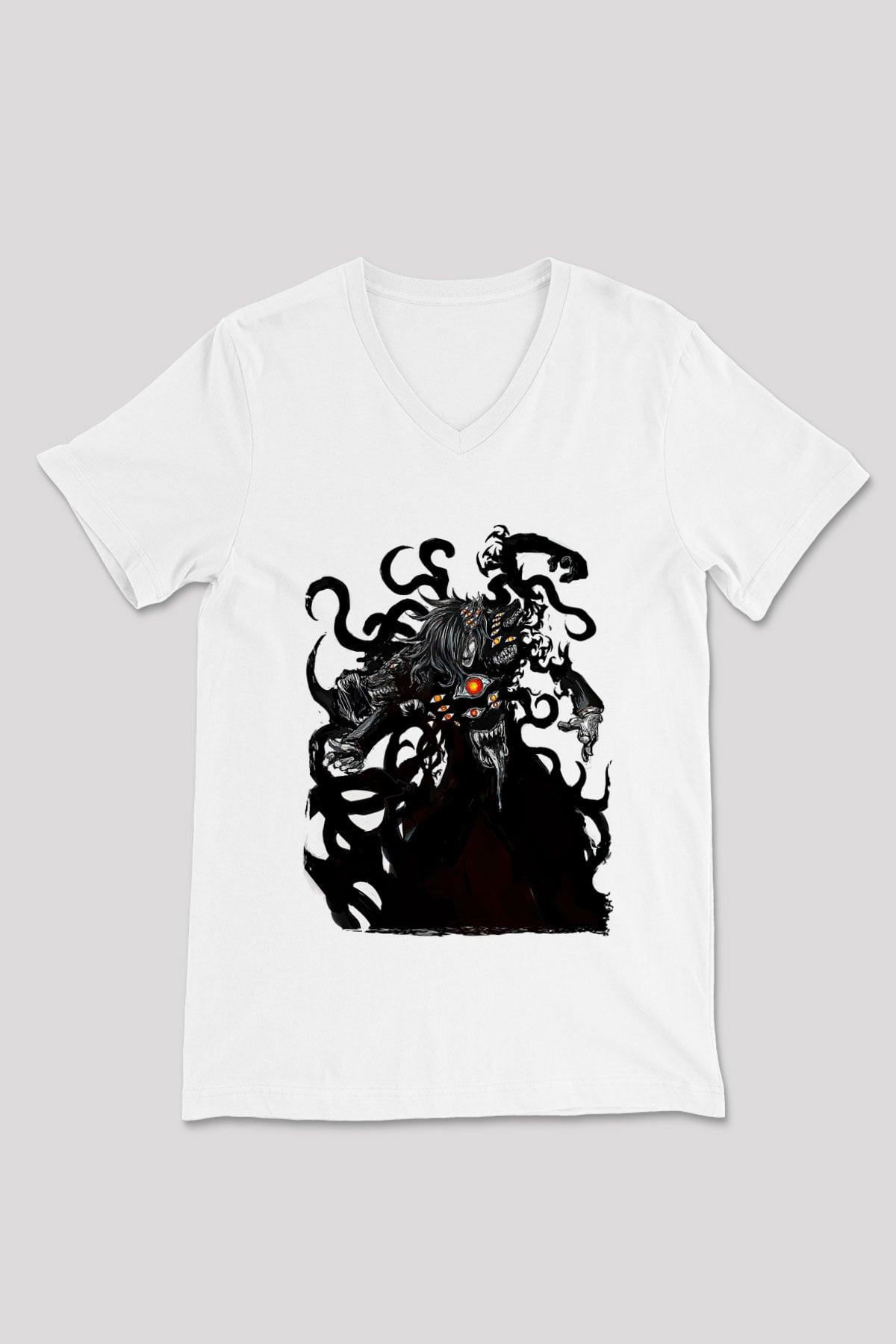Alucard Baskılı Beyaz Unisex V Yaka Tişört - Tshirt