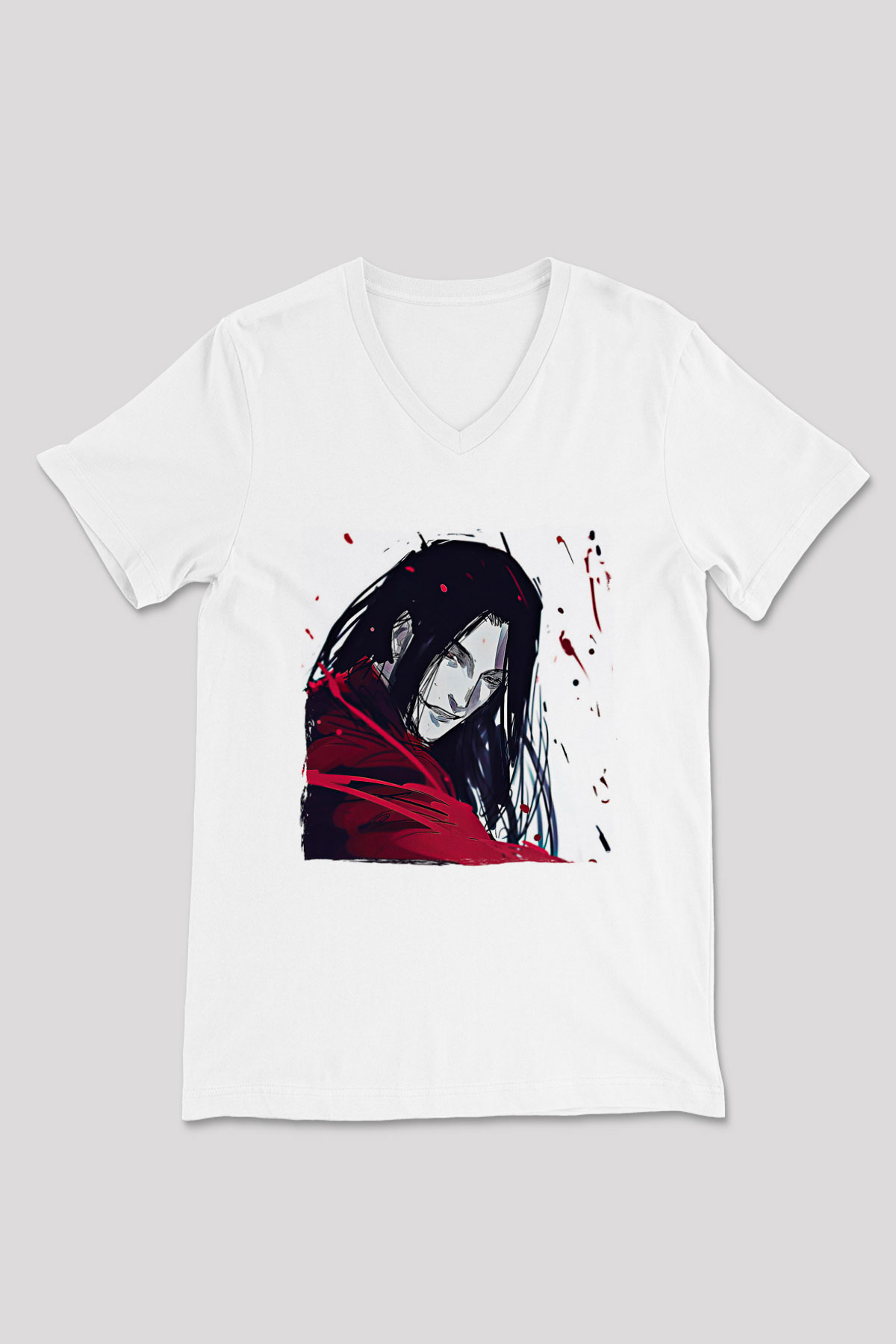 Alucard Baskılı Beyaz Unisex V Yaka Tişört - Tshirt