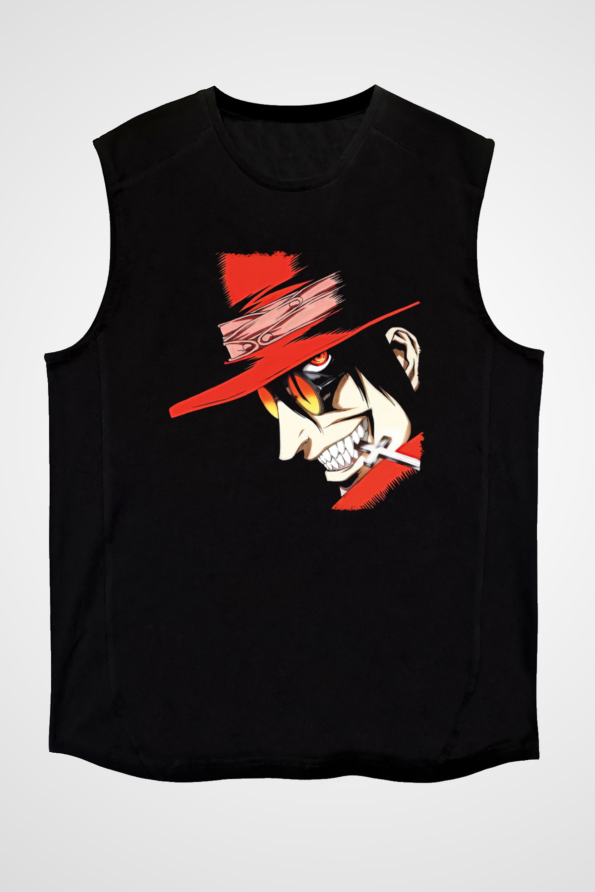 Alucard Baskılı Unisex Siyah Kolsuz Tişört - Tshirt