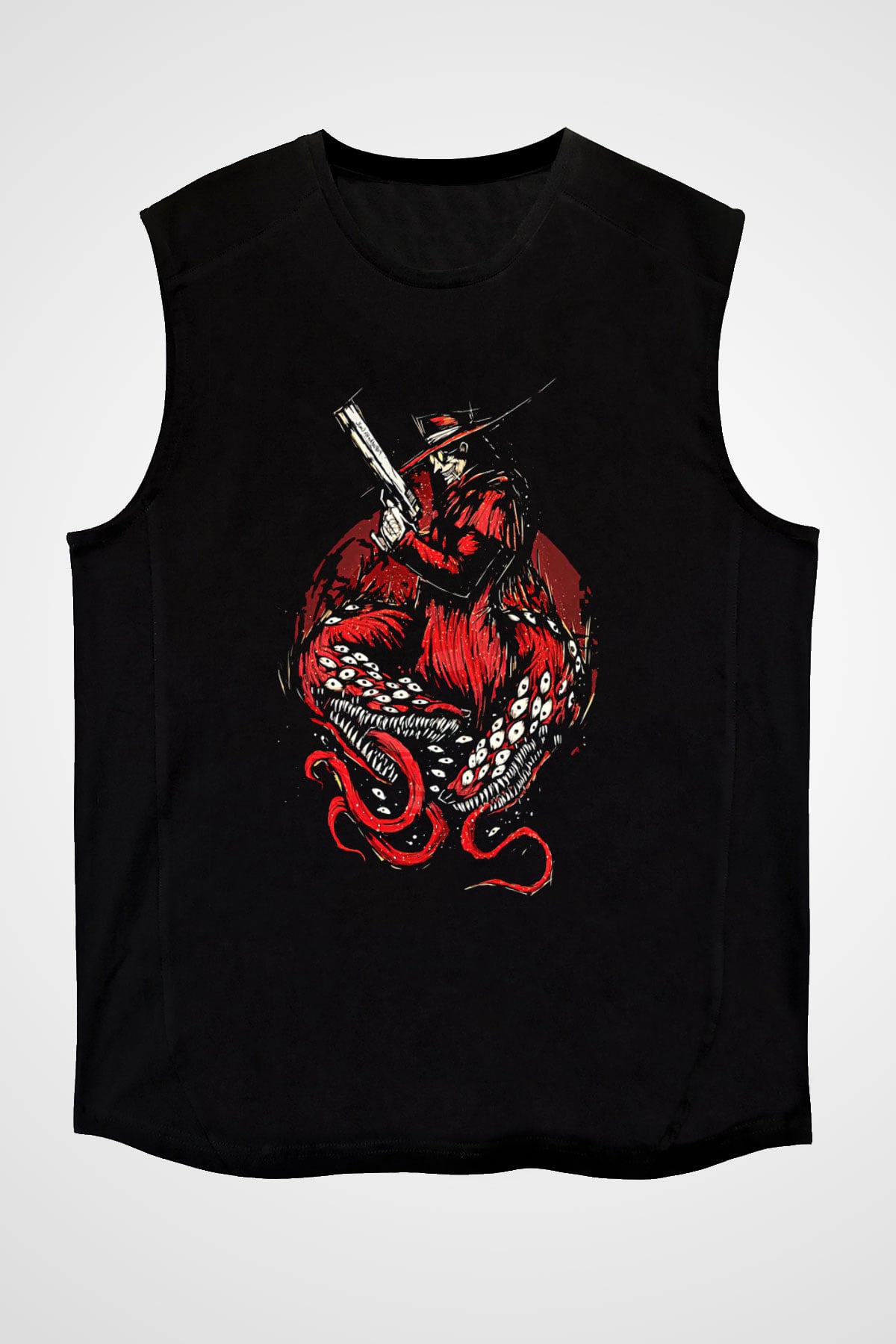 Alucard Baskılı Unisex Siyah Kolsuz Tişört - Tshirt