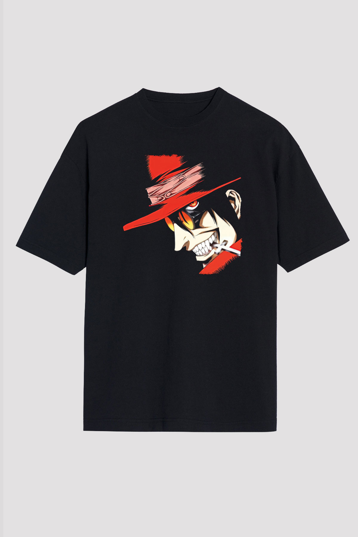 Alucard Baskılı Unisex Siyah Oversize Tişört - Tshirt