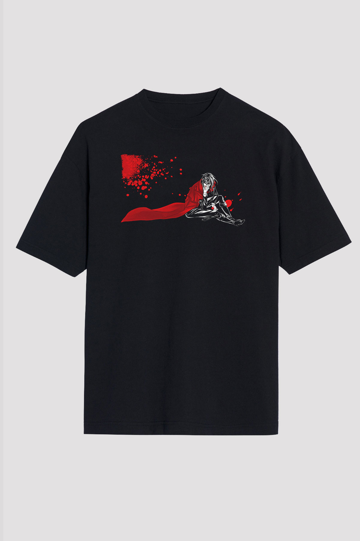 Alucard Baskılı Unisex Siyah Oversize Tişört - Tshirt