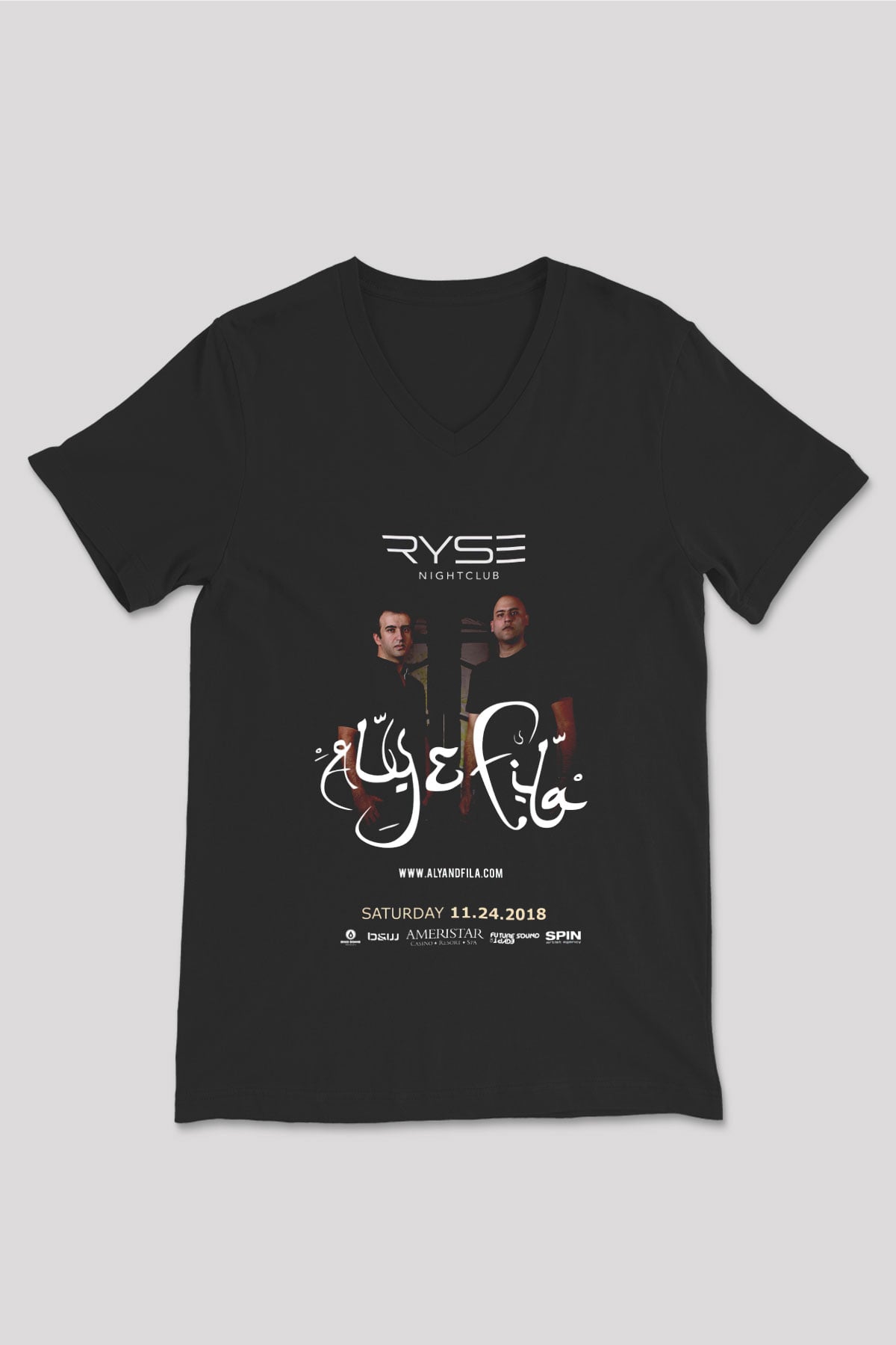 Aly & Fila Siyah Unisex V Yaka Tişört