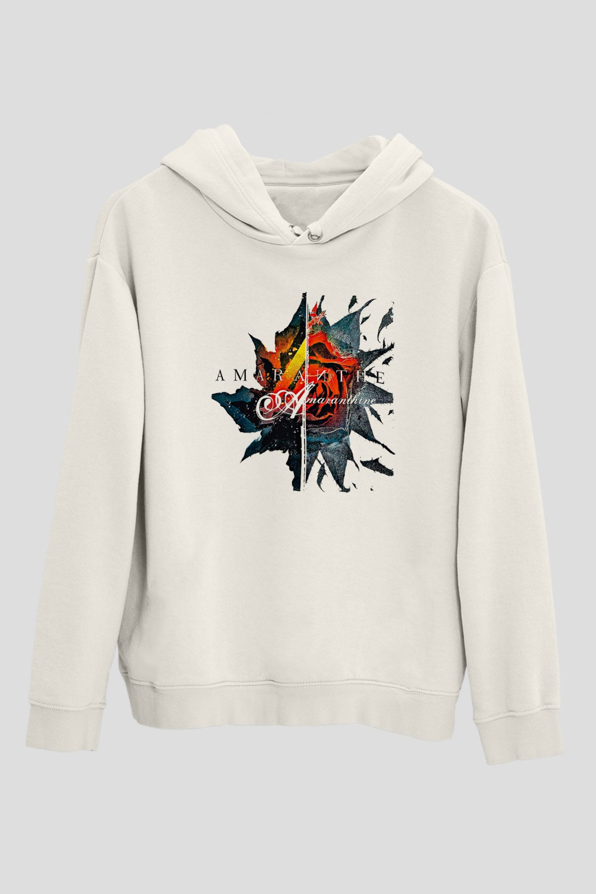 Amaranthe Baskılı Beyaz Unisex Kapüşonlu Sweatshirt