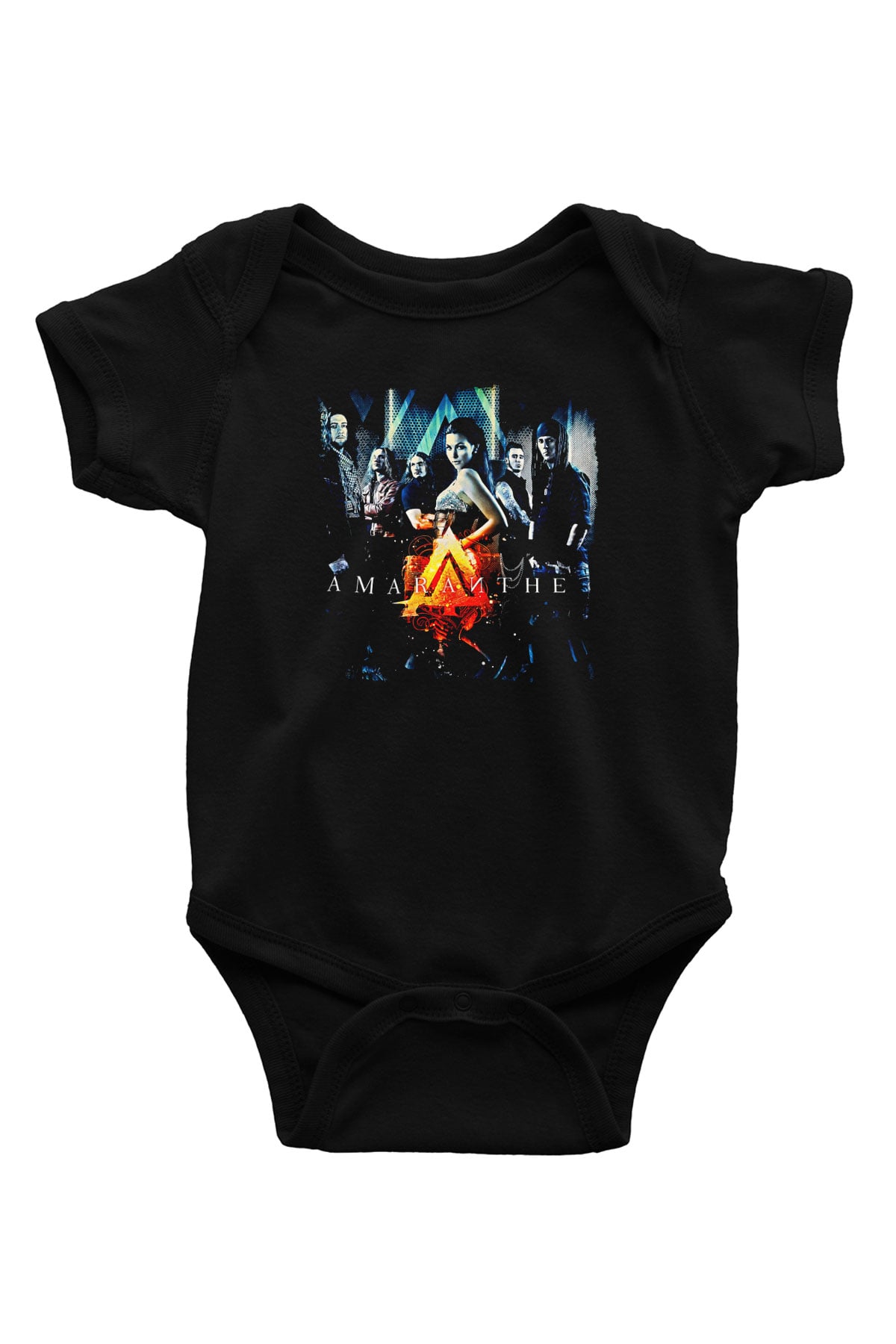 Amaranthe Baskılı Unisex Siyah Bebek Body - Zıbın