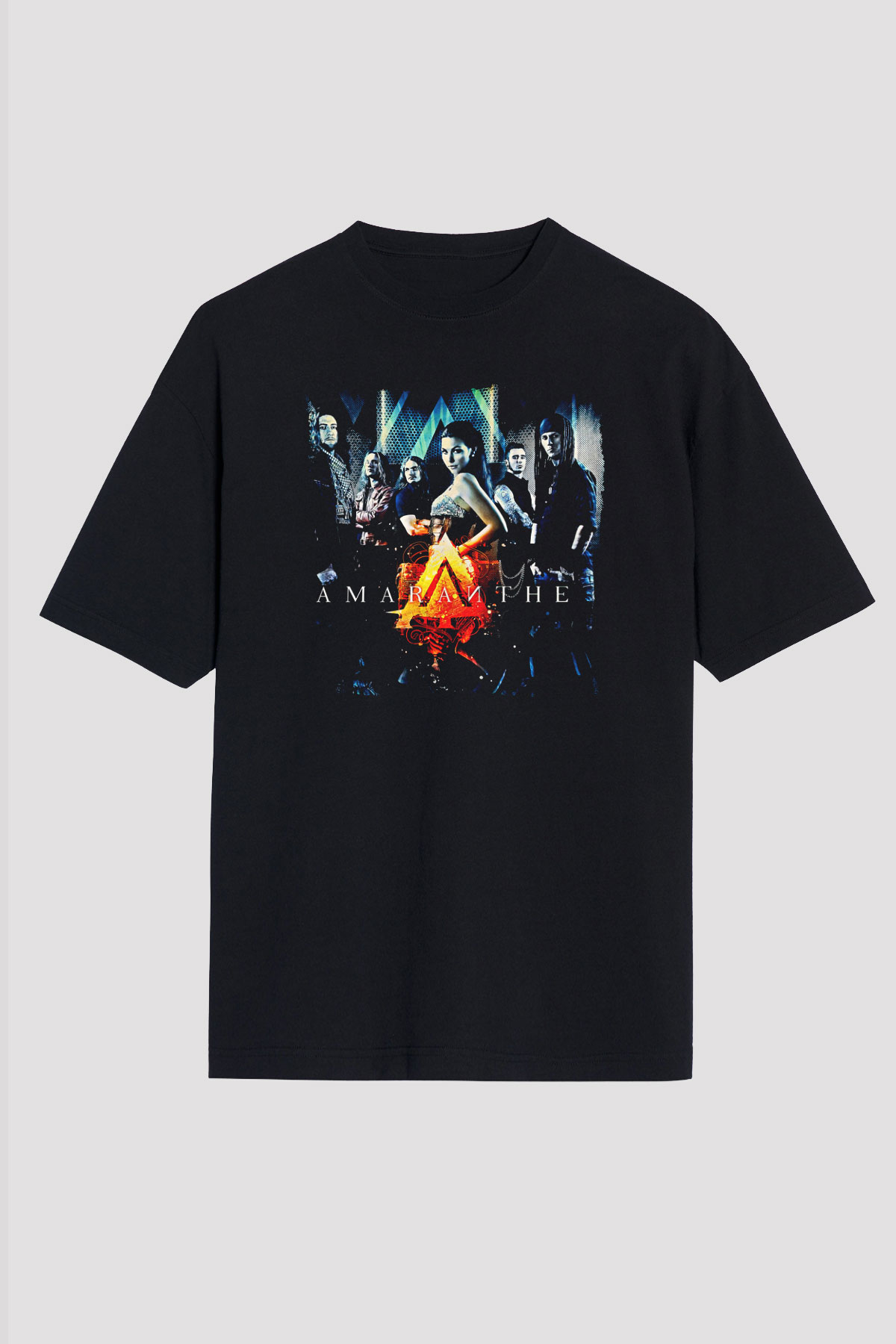 Amaranthe Baskılı Unisex Siyah Oversize Tişört - Tshirt