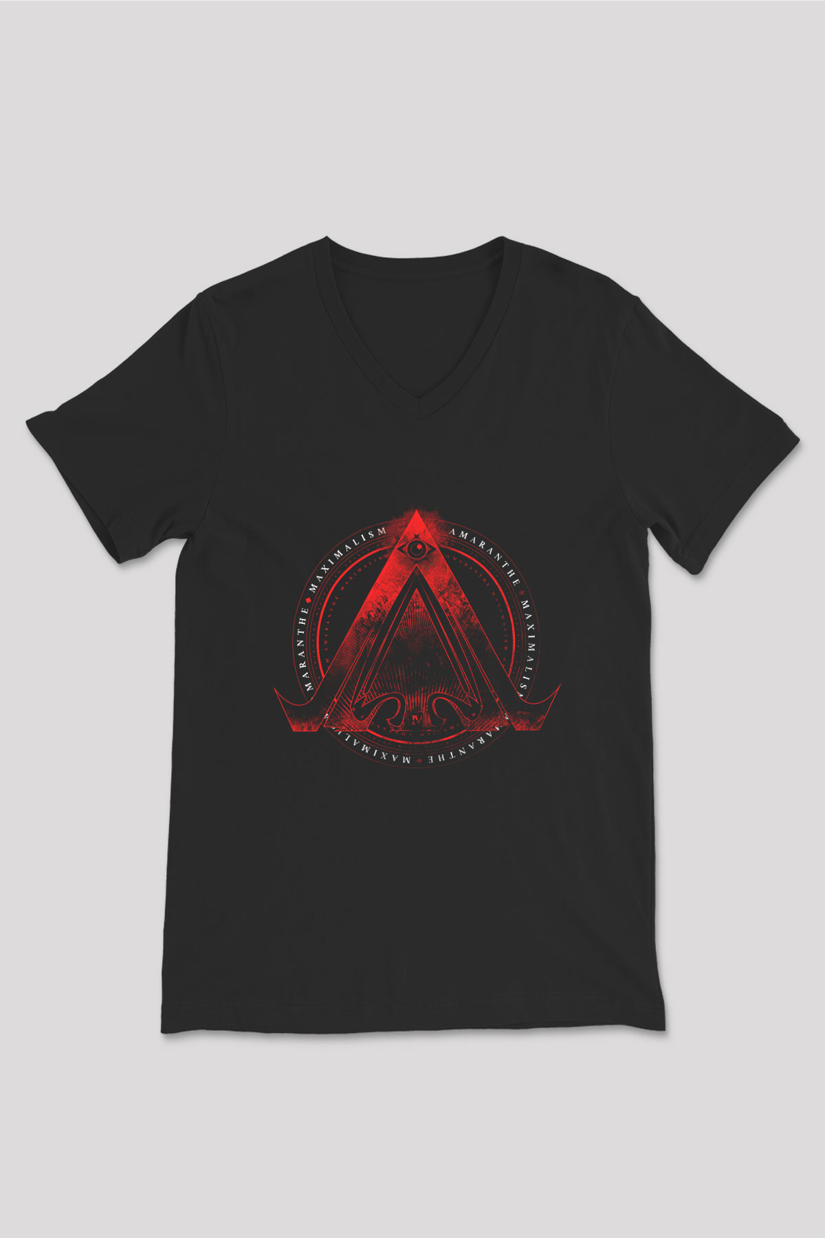 Amaranthe Baskılı Unisex Siyah V Yaka Tişört - Tshirt