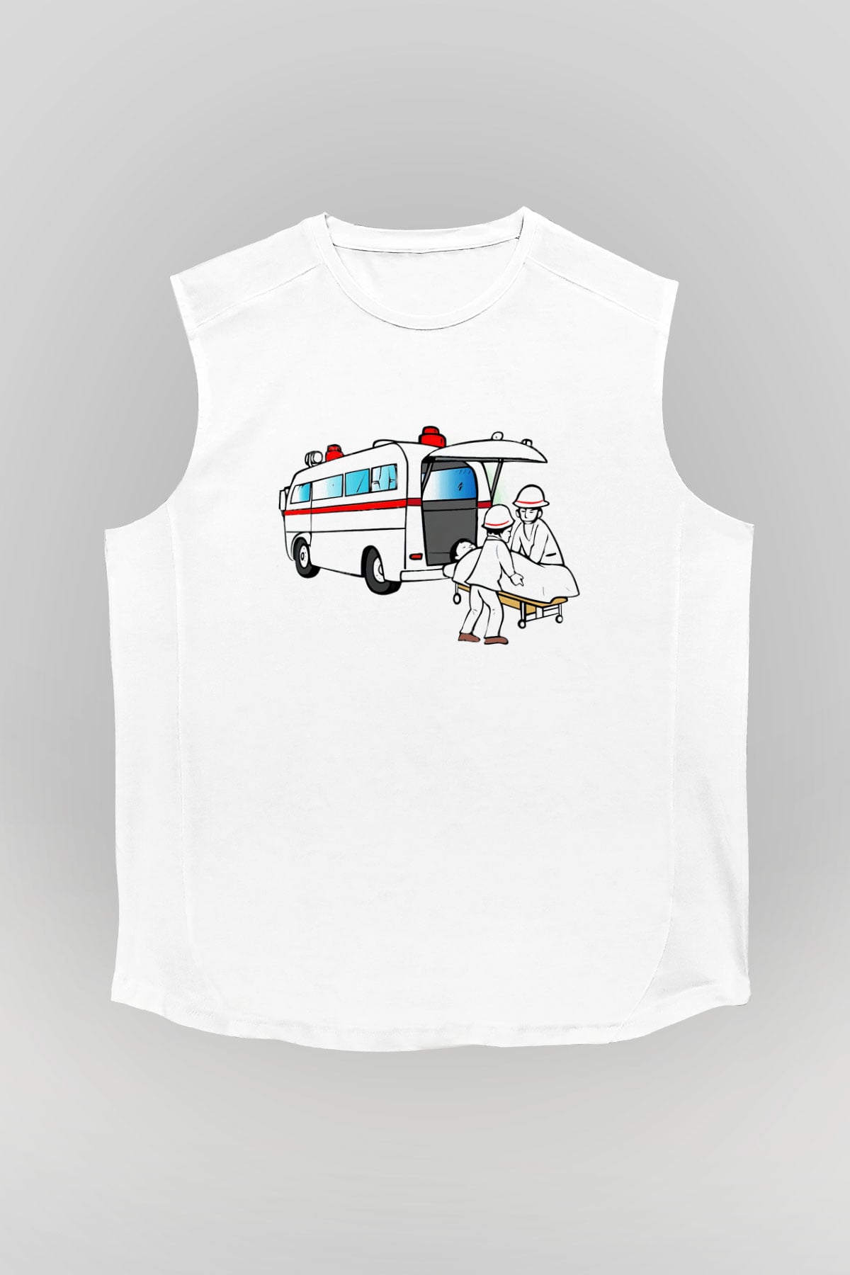 Ambulans şoförü Beyaz Unisex Kolsuz Tişört